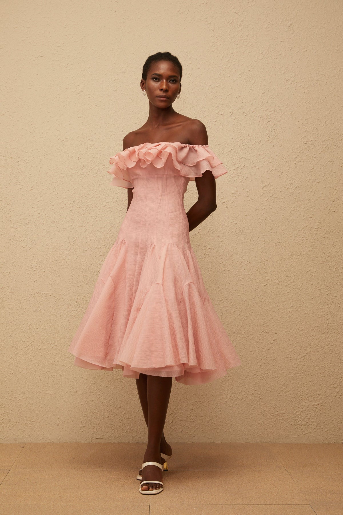 Margarita Pink Godet Ruffled Midi Dress (Final Sale-US Only)