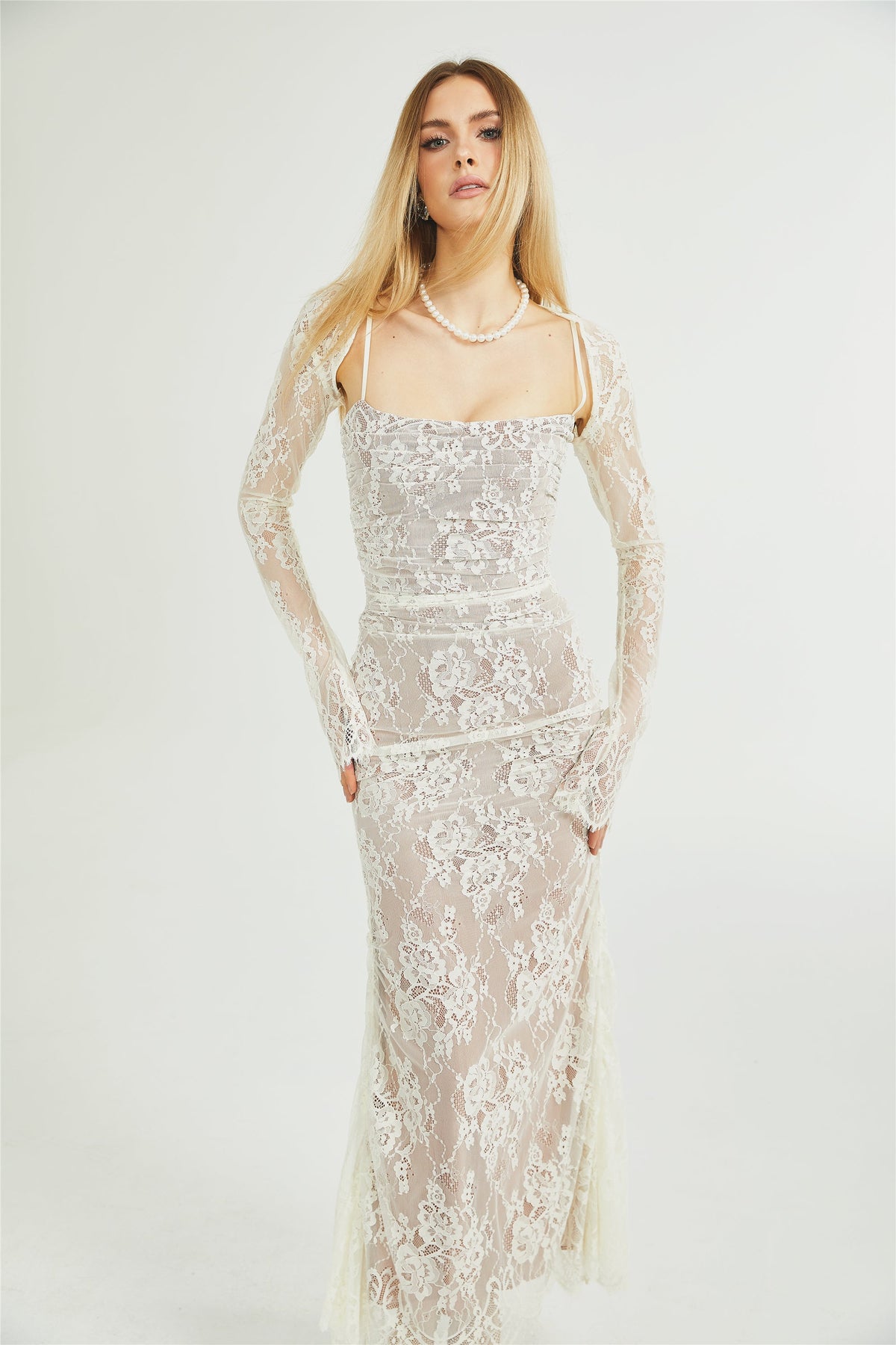 Valérie white floral lace mesh maxi dress (Final Sale-US Only)