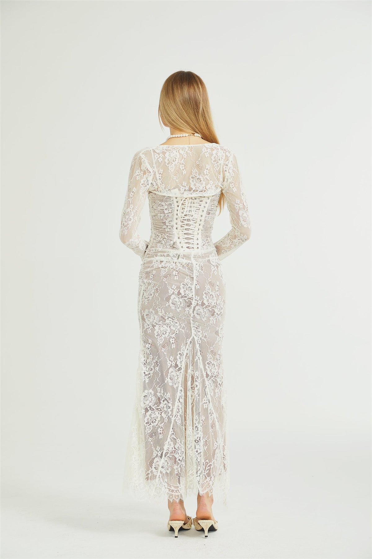 Valérie white floral lace mesh maxi dress (Final Sale-US Only)