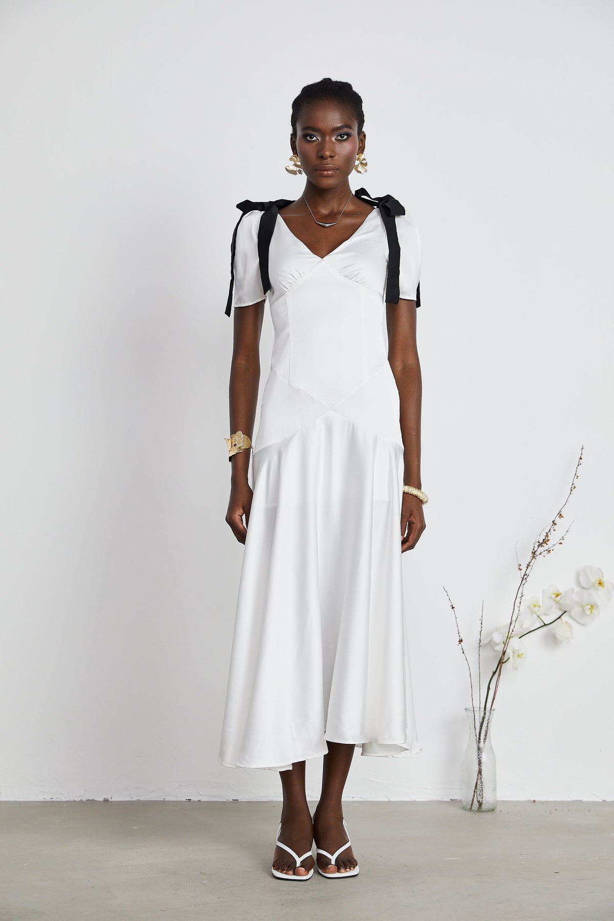 Cyrielle ribbon-detail puff-sleeve maxi dress