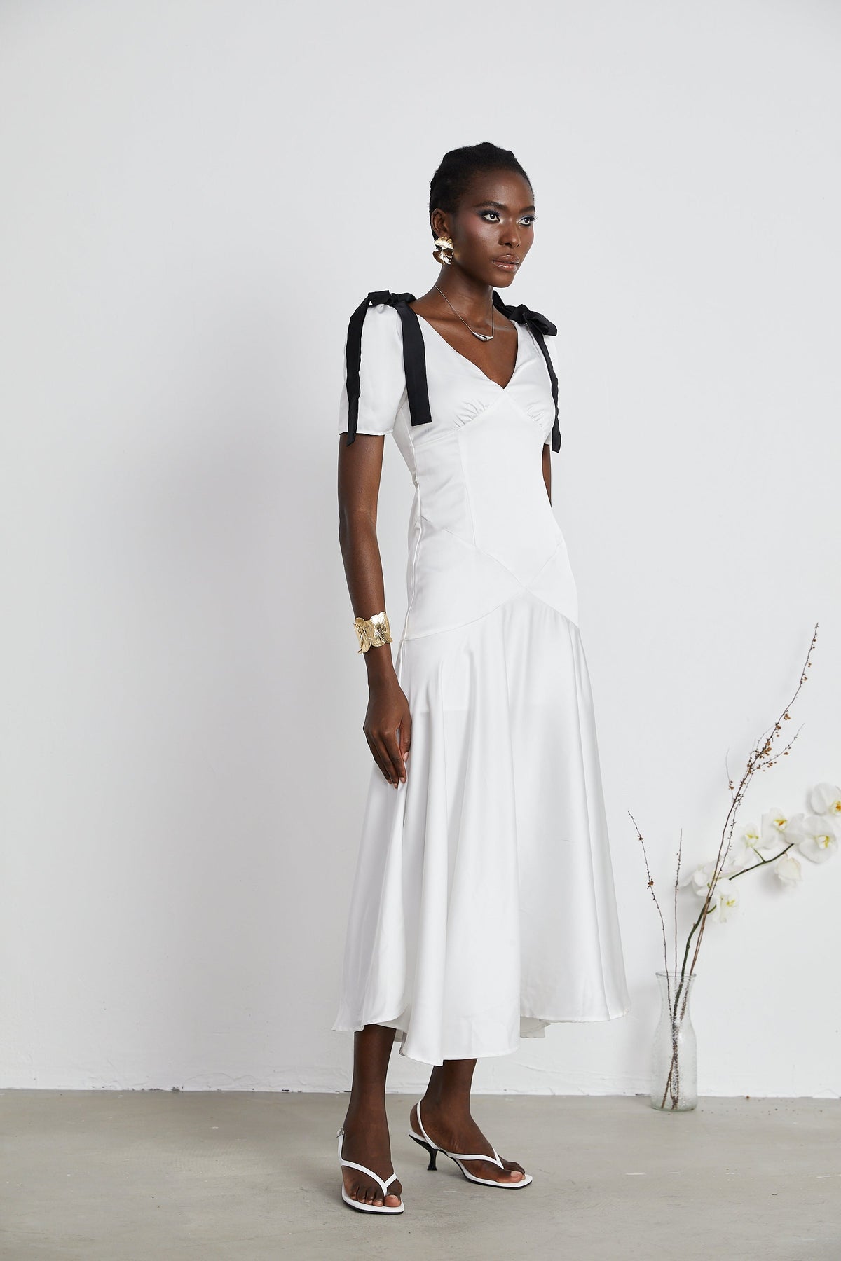 Cyrielle ribbon-detail puff-sleeve maxi dress
