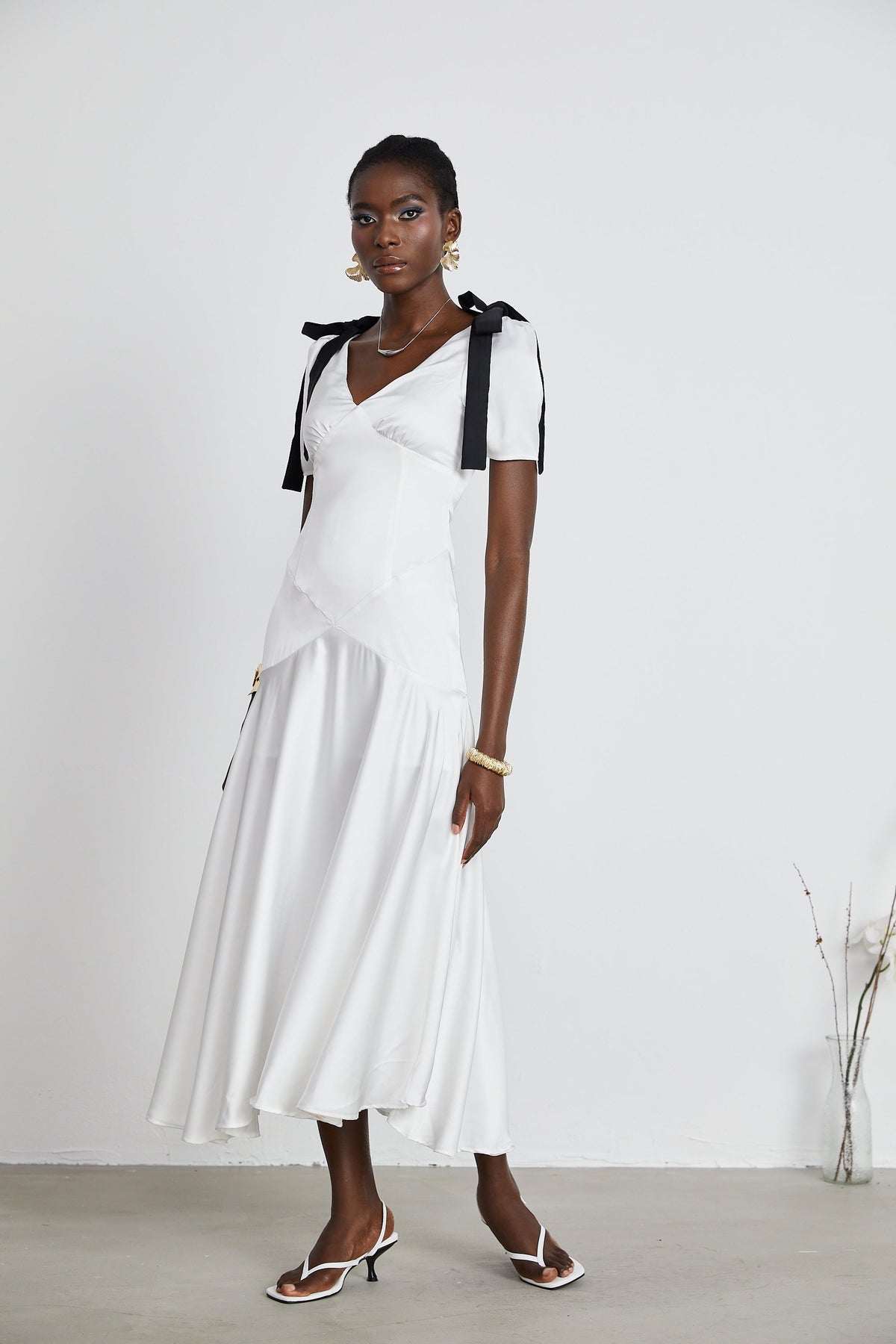 Cyrielle ribbon-detail puff-sleeve maxi dress