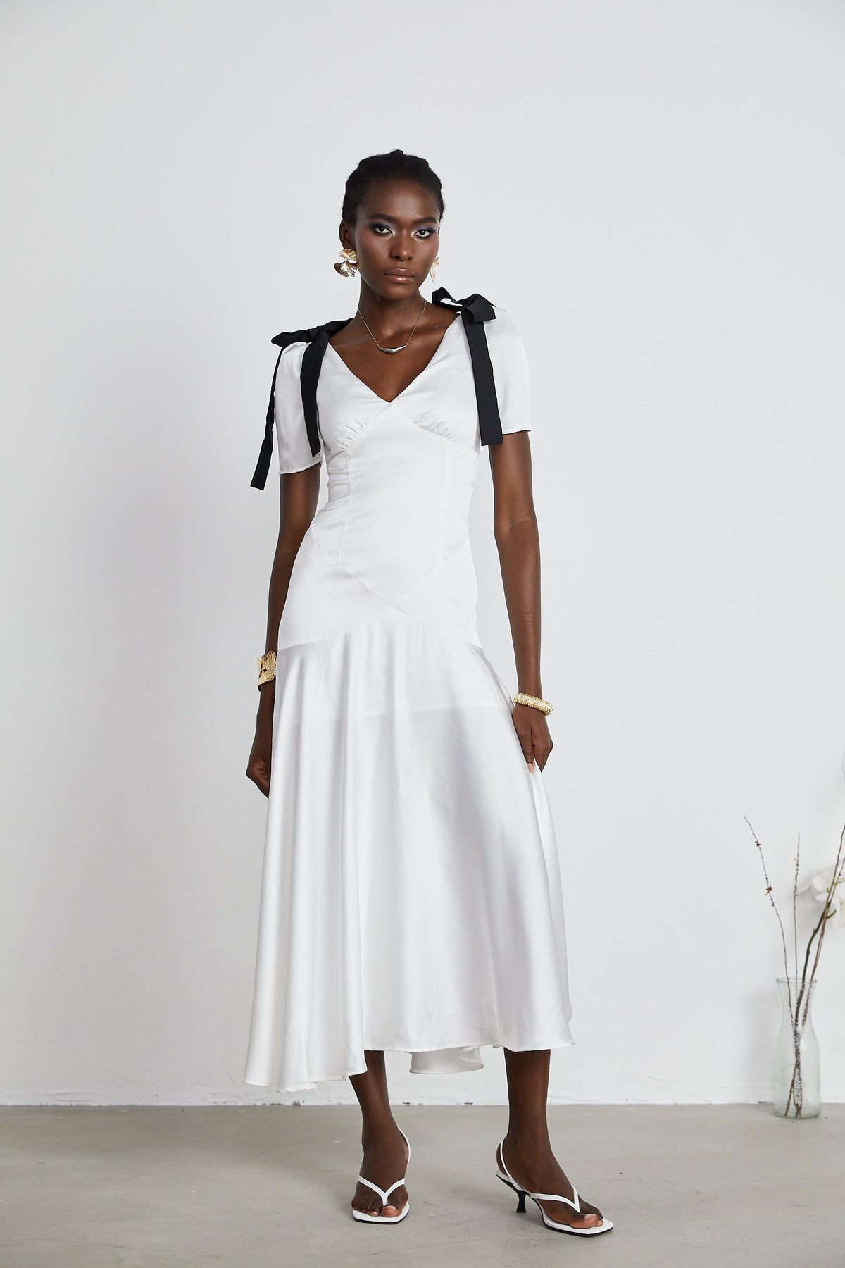 Cyrielle ribbon-detail puff-sleeve maxi dress