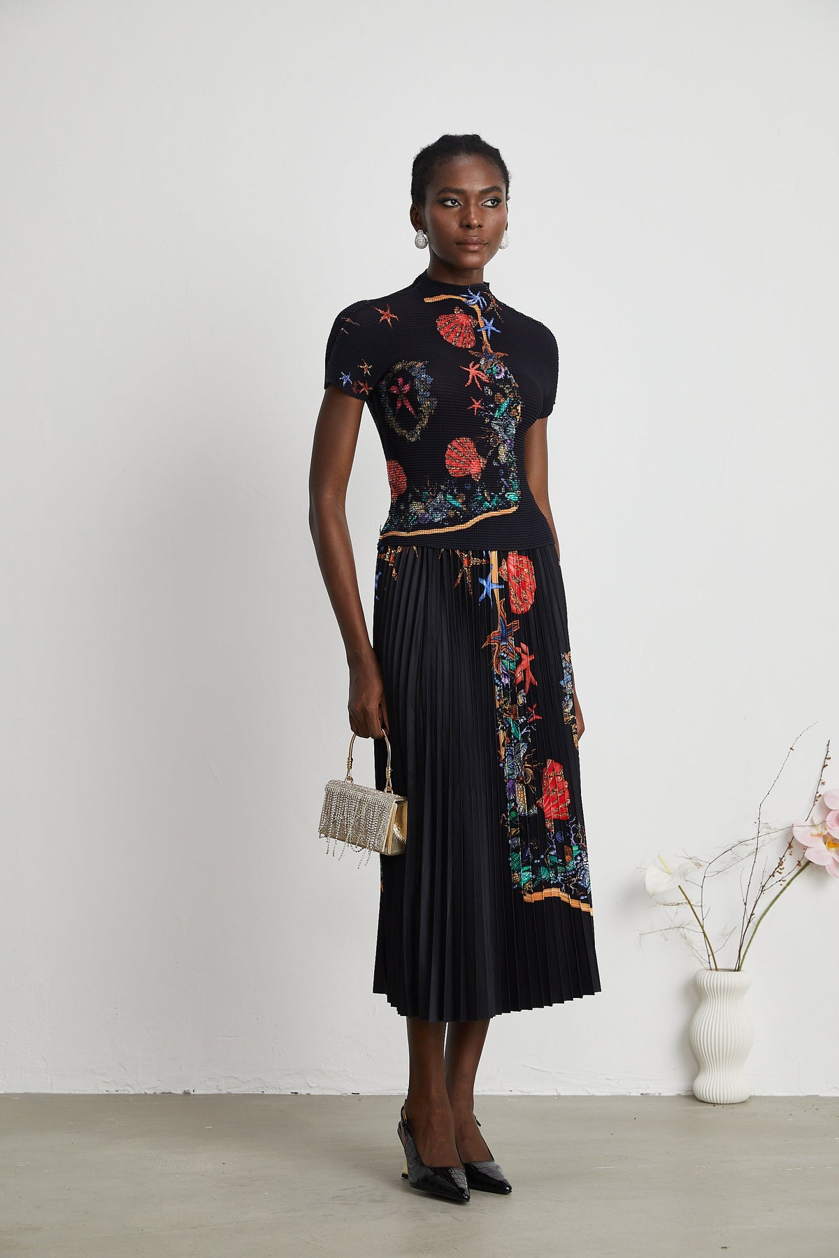 Josiane pattern-print knitted top & skirt matching set