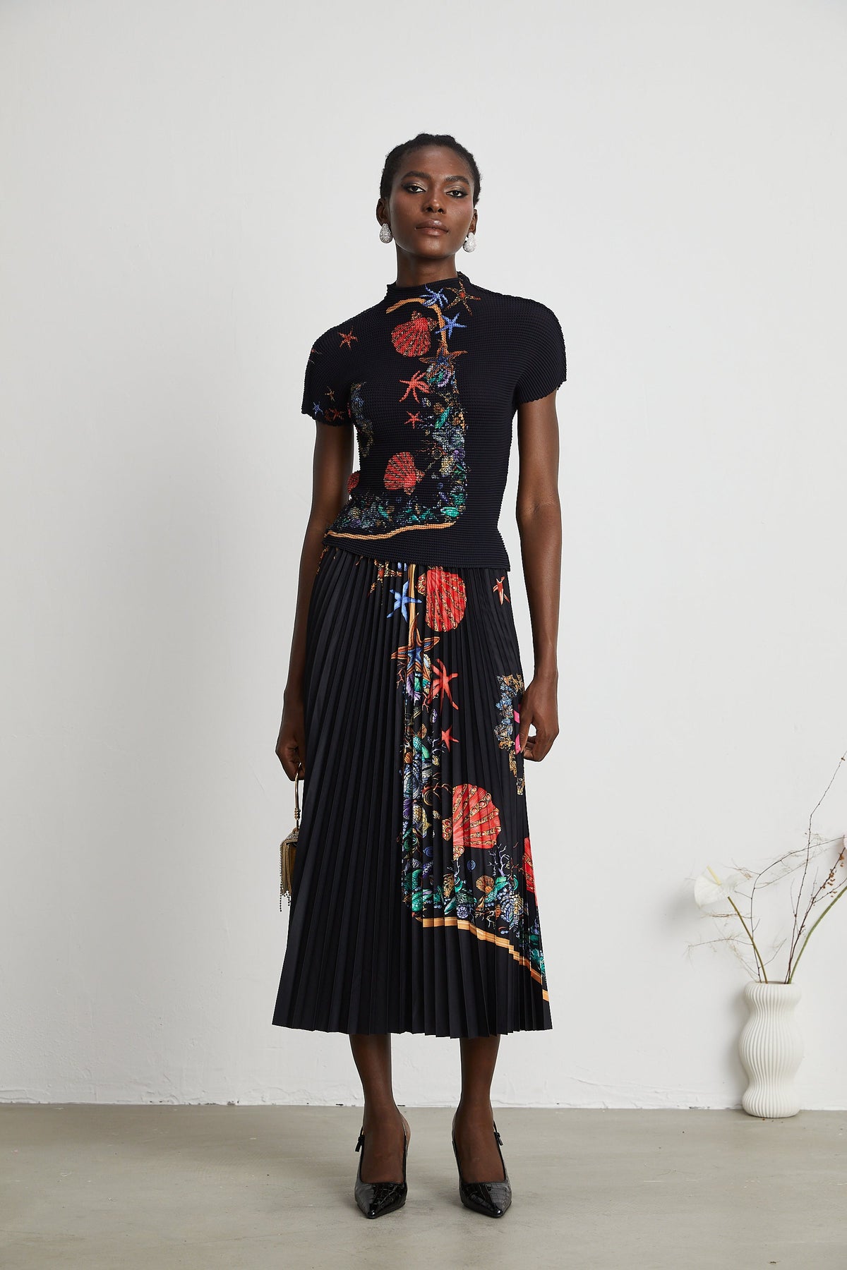 Josiane pattern-print knitted top & skirt matching set