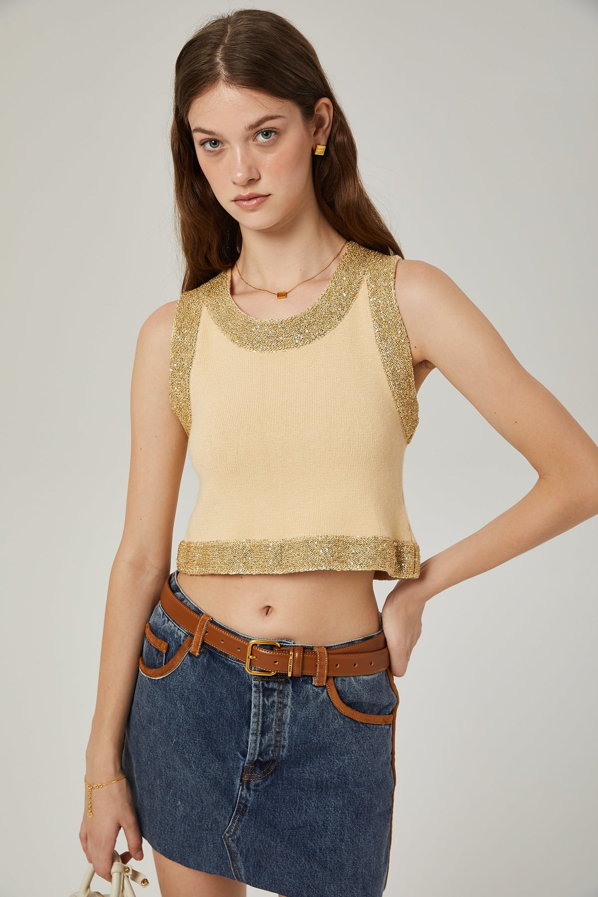 Cyrielle wool sequined embellished vest top - Beige white