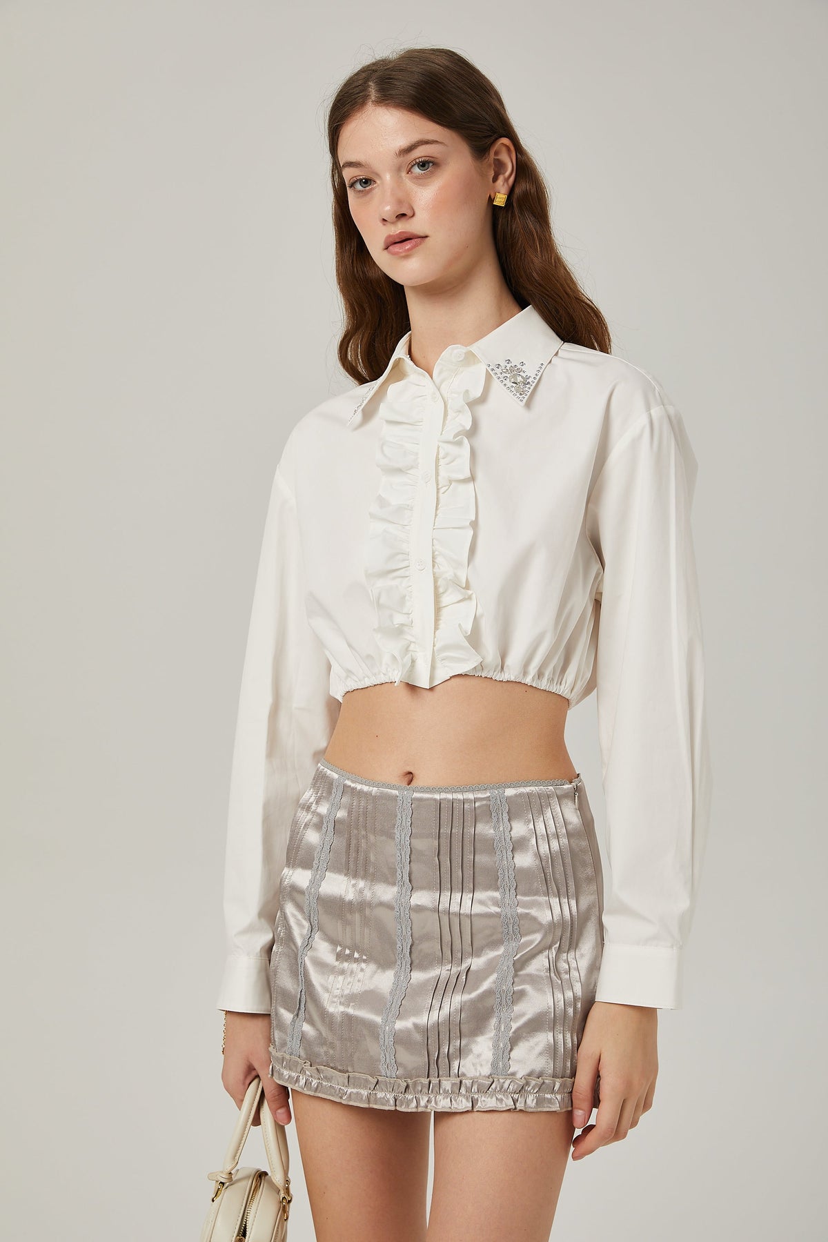 Juliette lace stripes pleated skirt