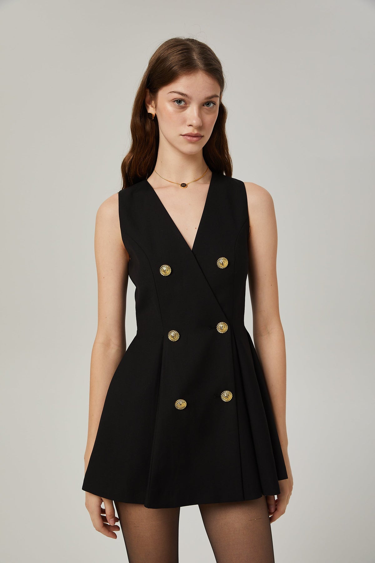 Amira double-breasted flared mini dress - Black
