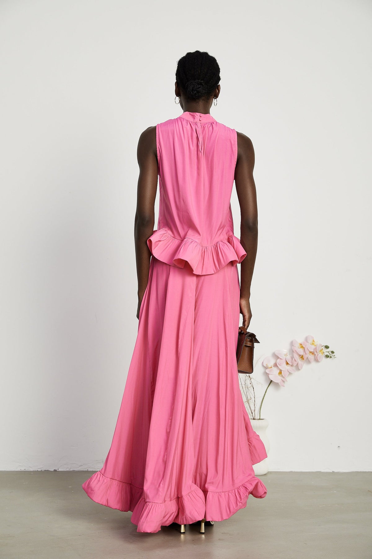 Mathilde pink ruffled top & skirt matching set
