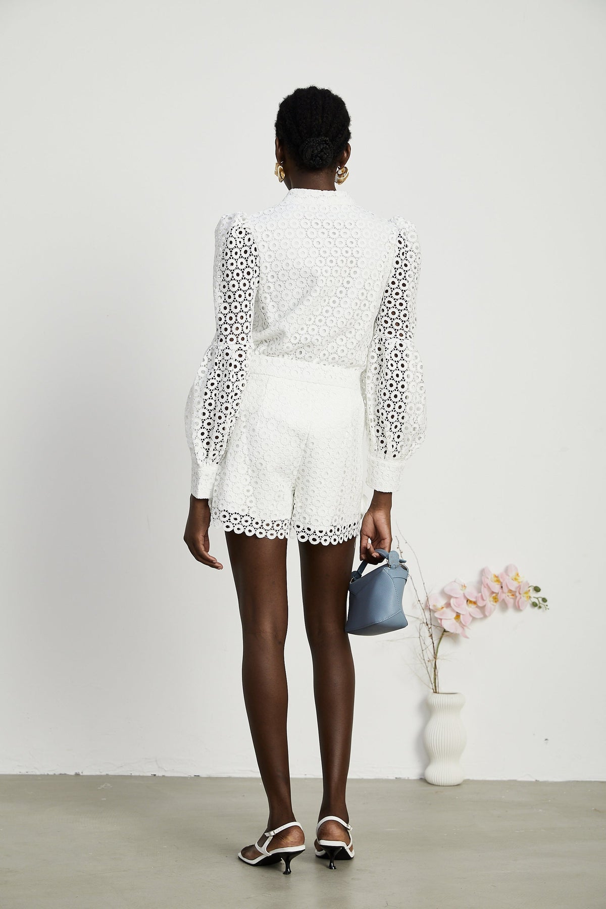 Calla faux-flower cut-out blouse & shorts matching set (Final Sale-US Only)