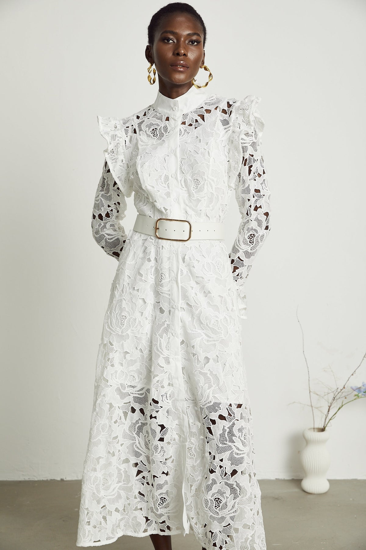 Noémie floral-embroidered midi dress in White