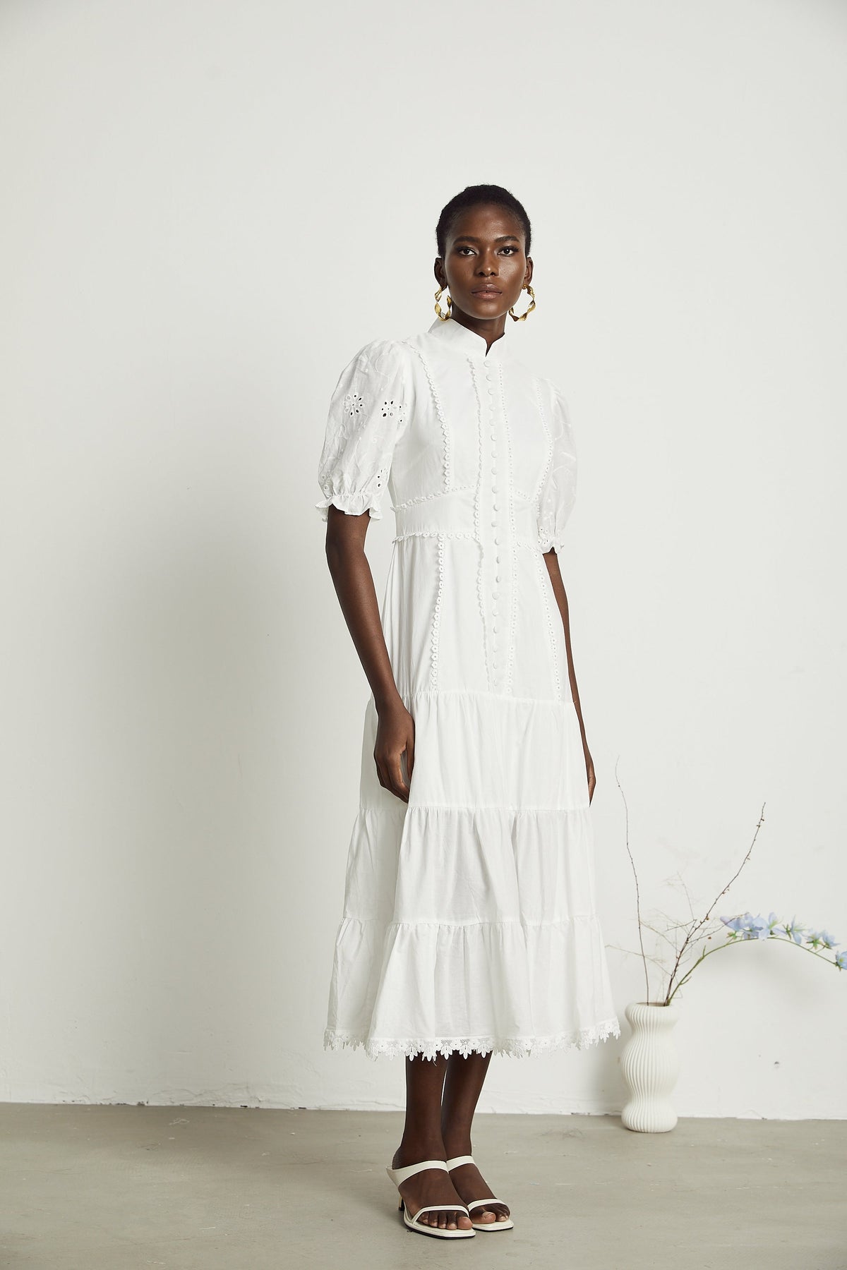 Coline lace floral-embroidered midi dress