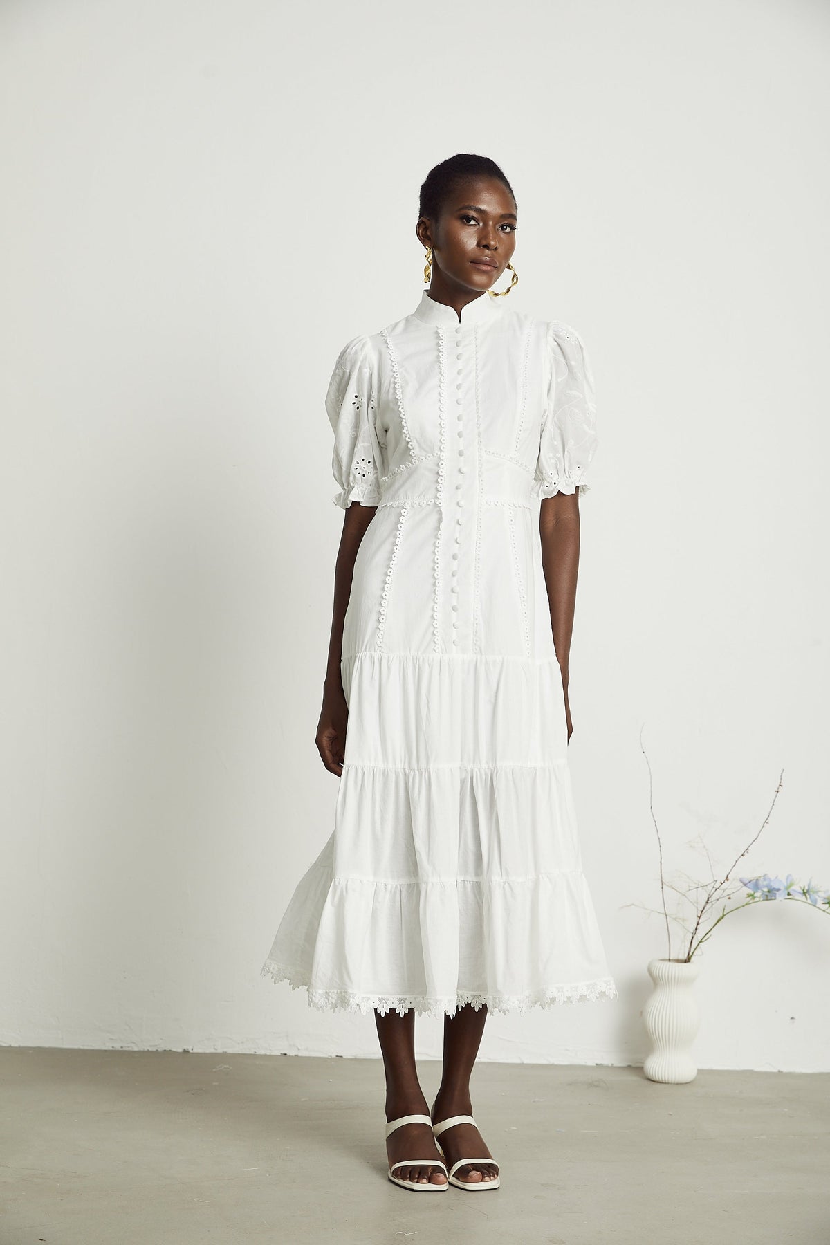 Coline lace floral-embroidered midi dress