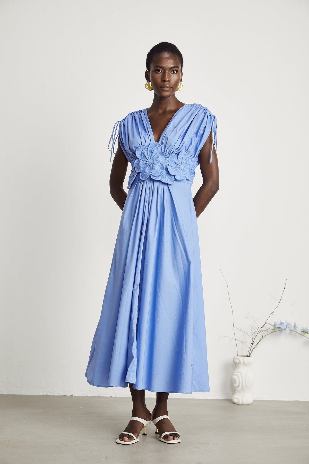 Emma petal-detail drawstring maxi dress in Blue (Final Sale-US Only)