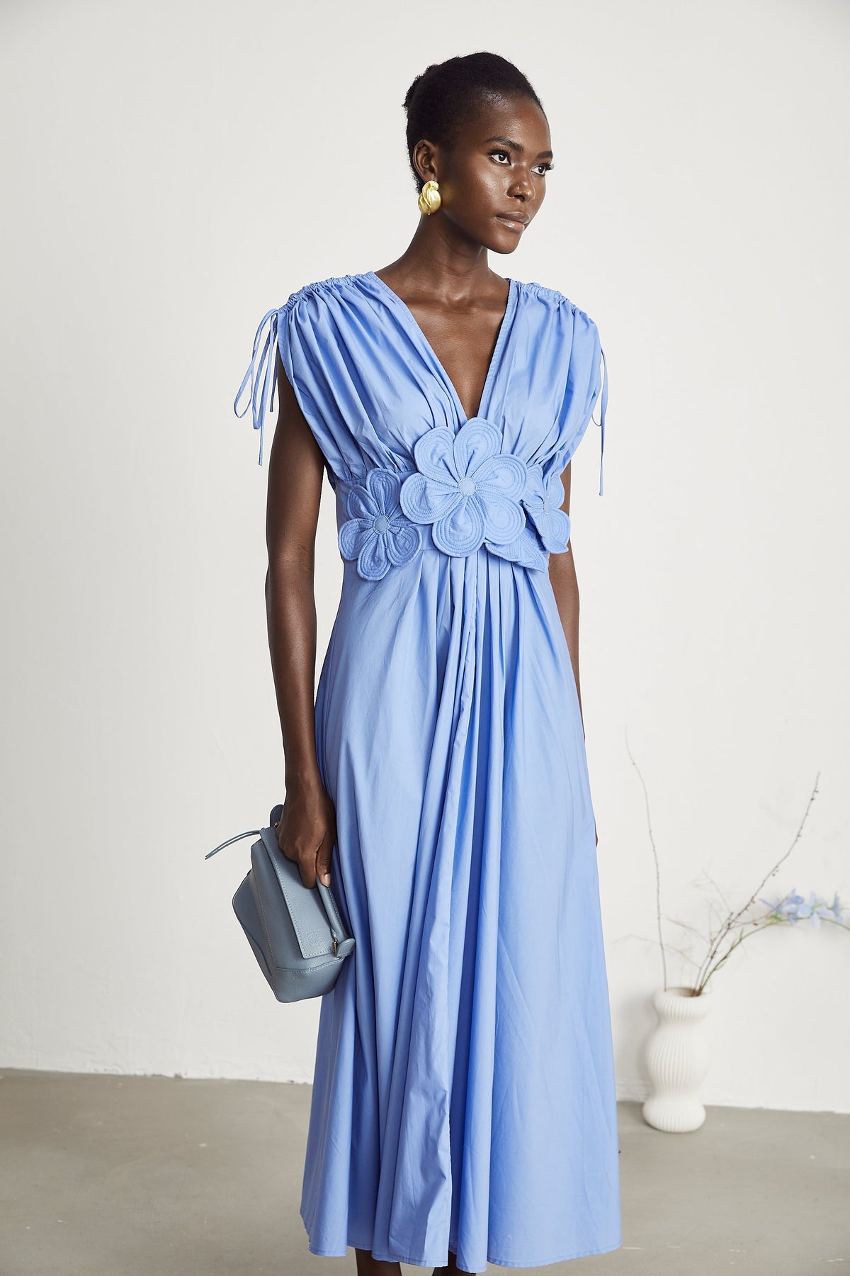 Emma petal-detail drawstring maxi dress in Blue (Final Sale-US Only)