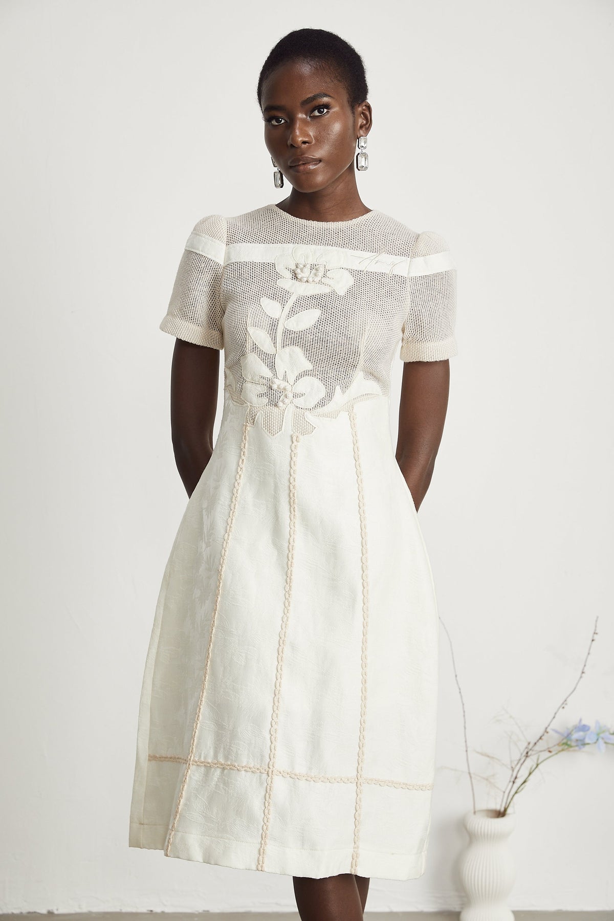 Diane floral embroidered openwork midi dress (Final Sale-US Only)
