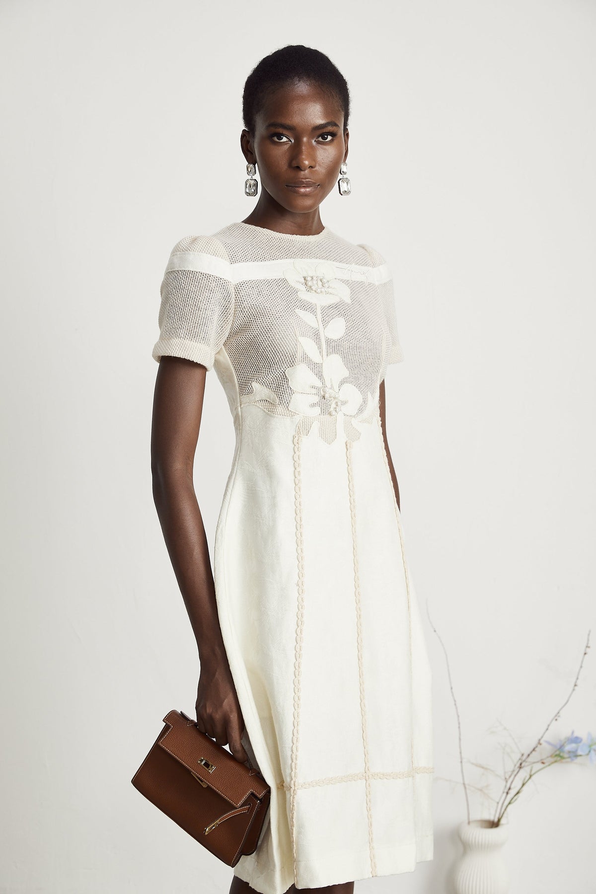 Diane floral embroidered openwork midi dress (Final Sale-US Only)
