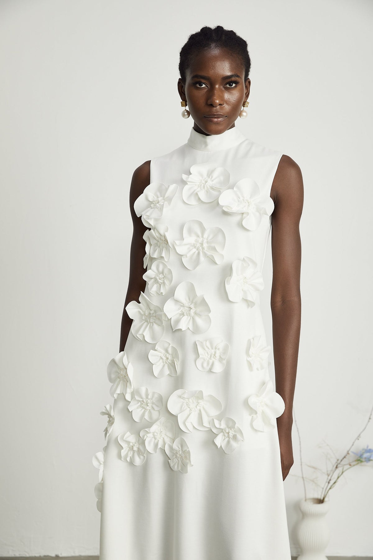 Magali White Sleeveless Maxi Dress with Faux Flower & Bow-Tie Embellishment (Final Sale-US Only)