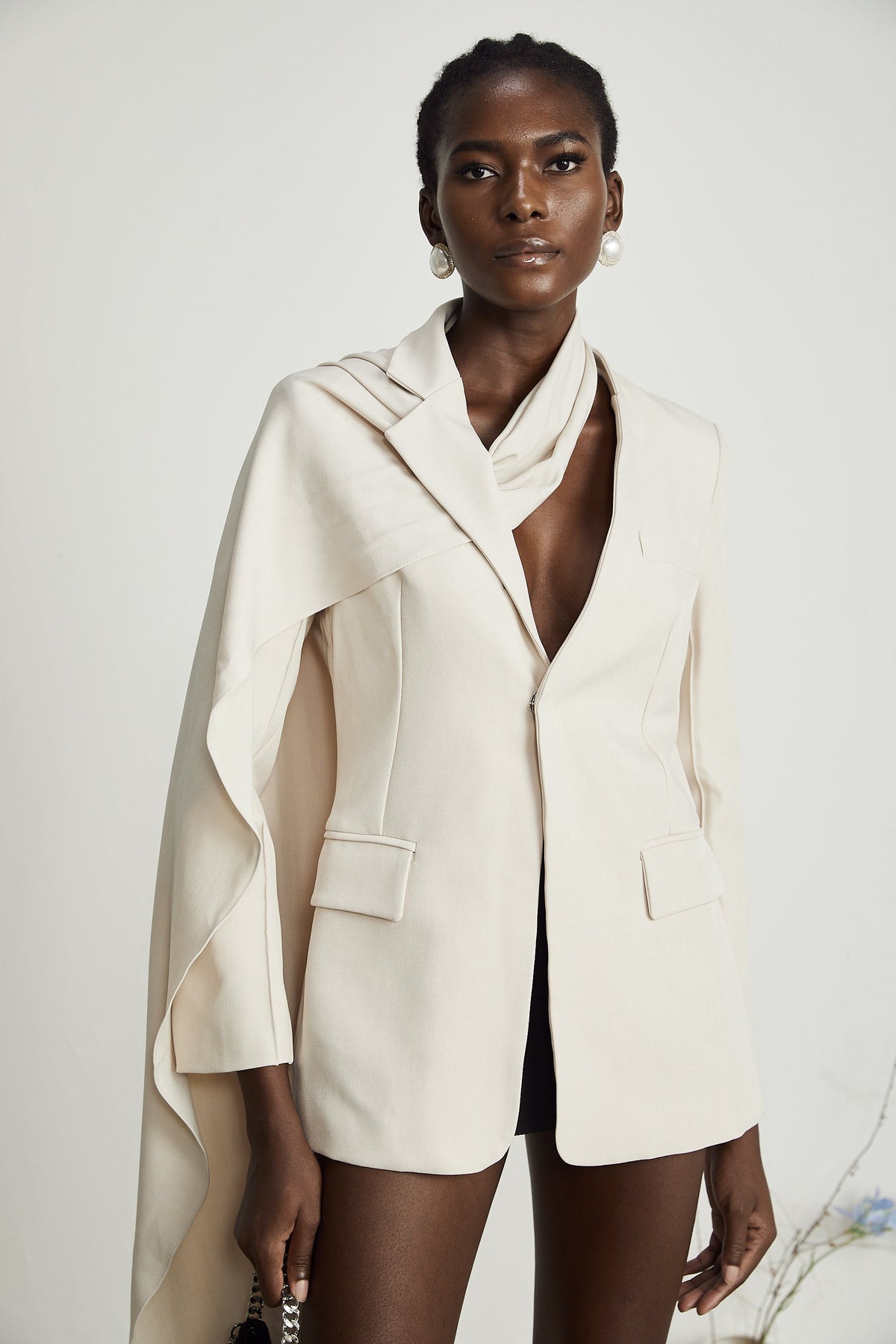 Coralie shawl-detailed jacket in Neutrals
