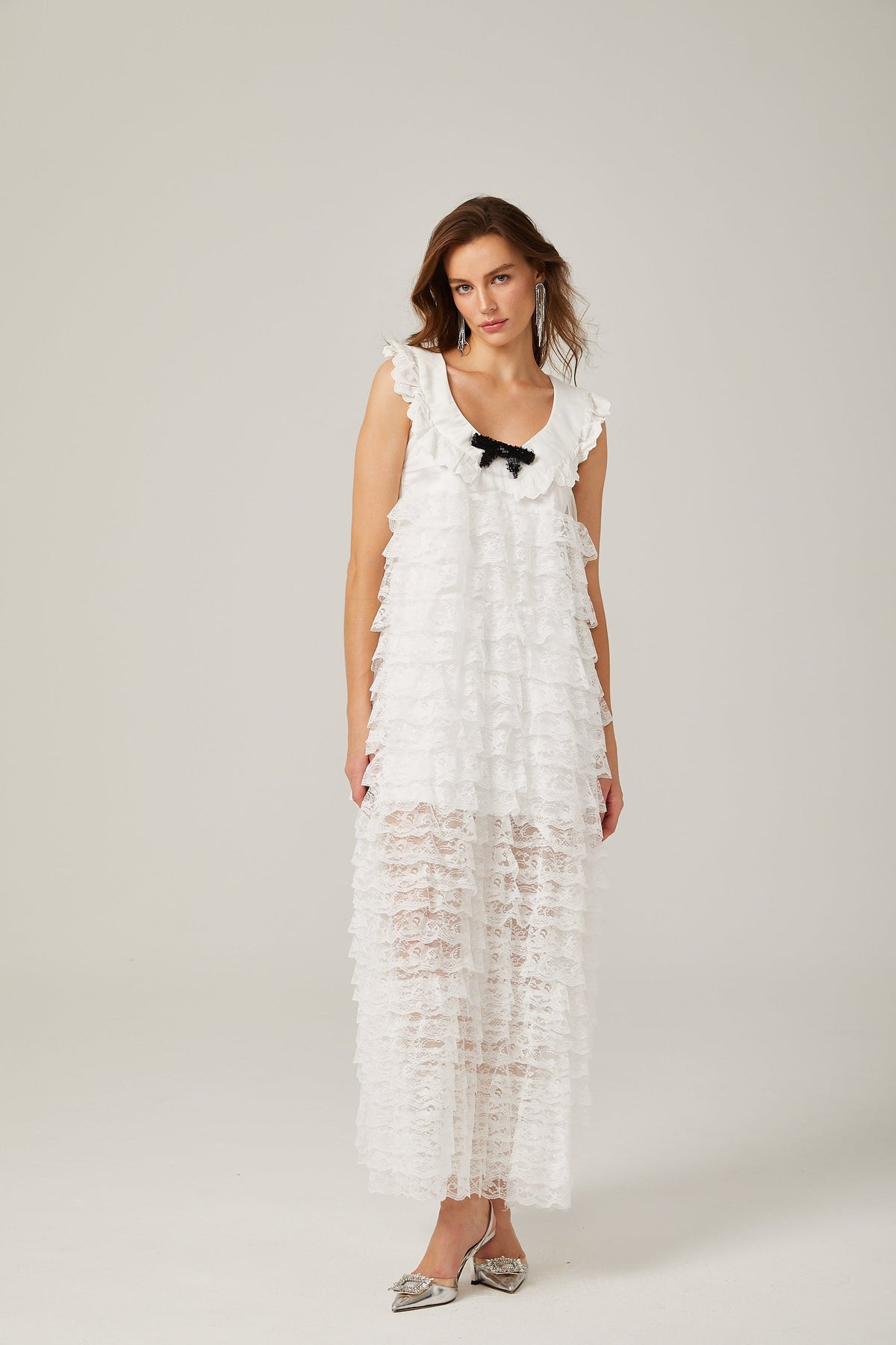 Alora white lace-trim tiered midi dress (Final Sale-US Only)