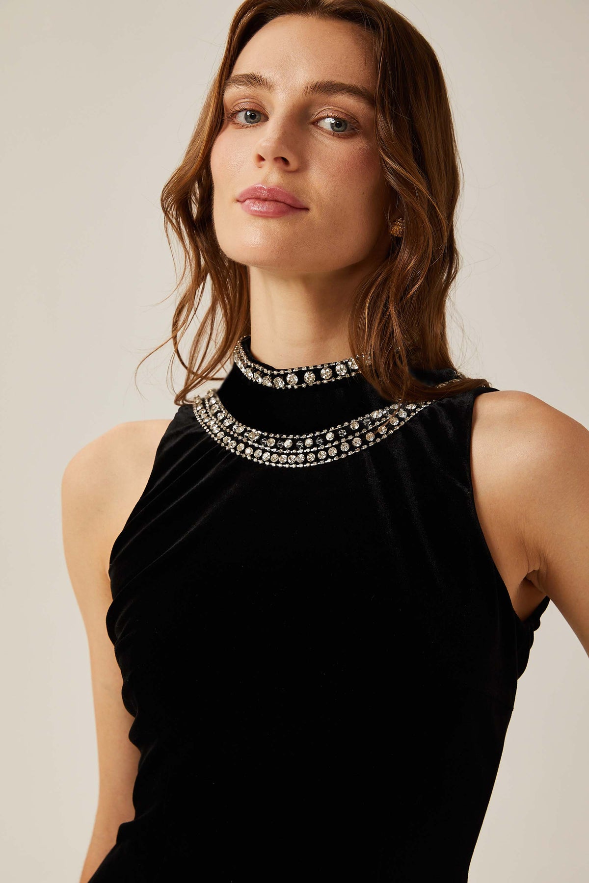 Colette black crystal-embellished velvet gown