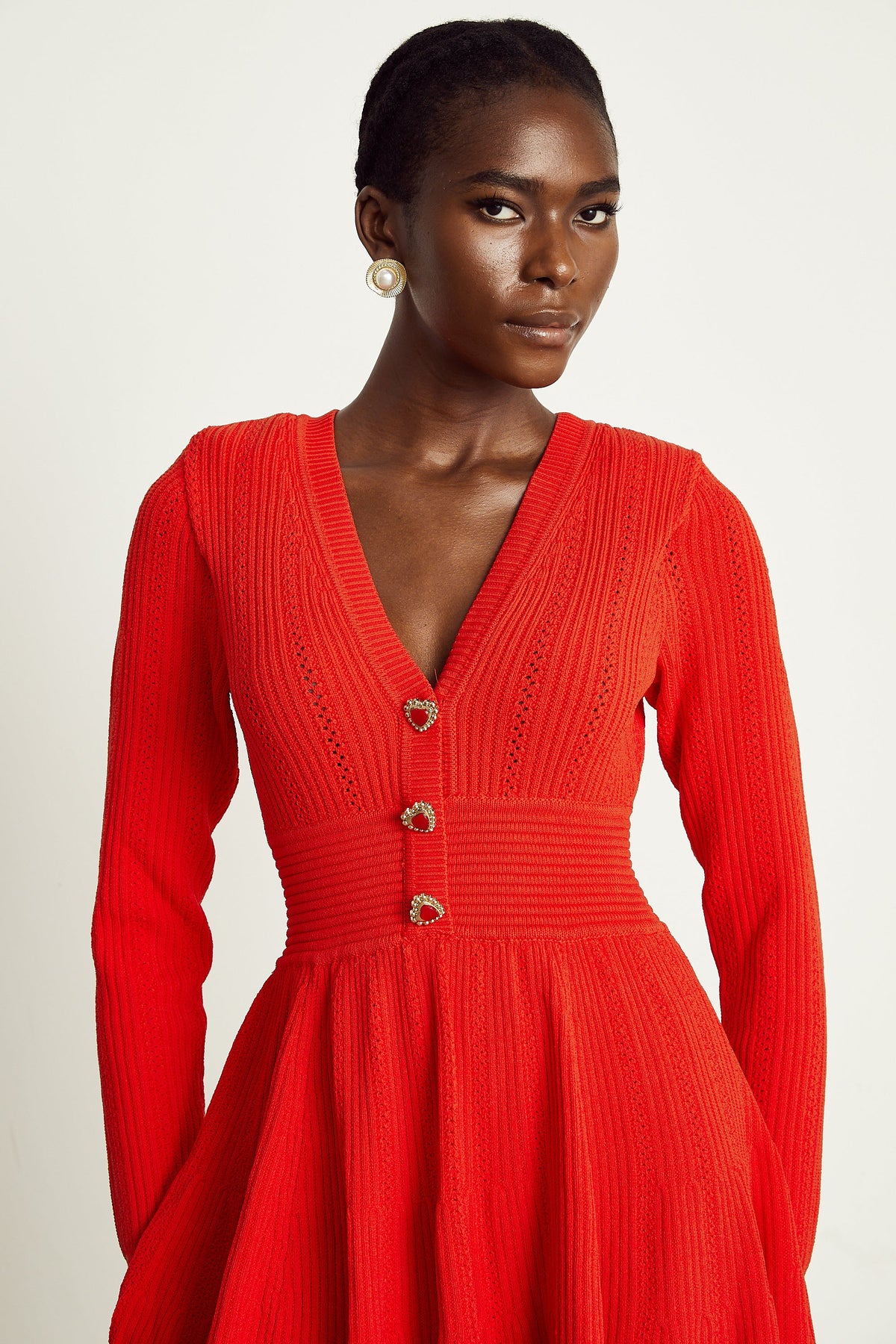 Coralie red V-neck flared mini dress (Final Sale)