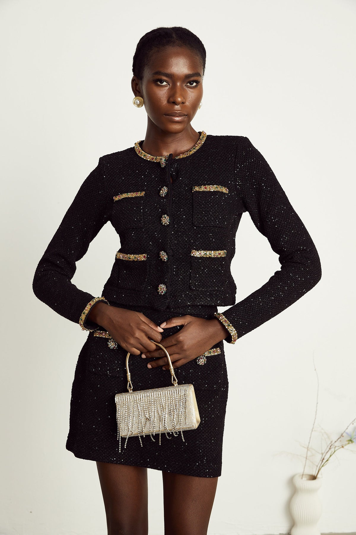 Ariane black sequined tweed jacket & skirt matching set (Final Sale-US Only)