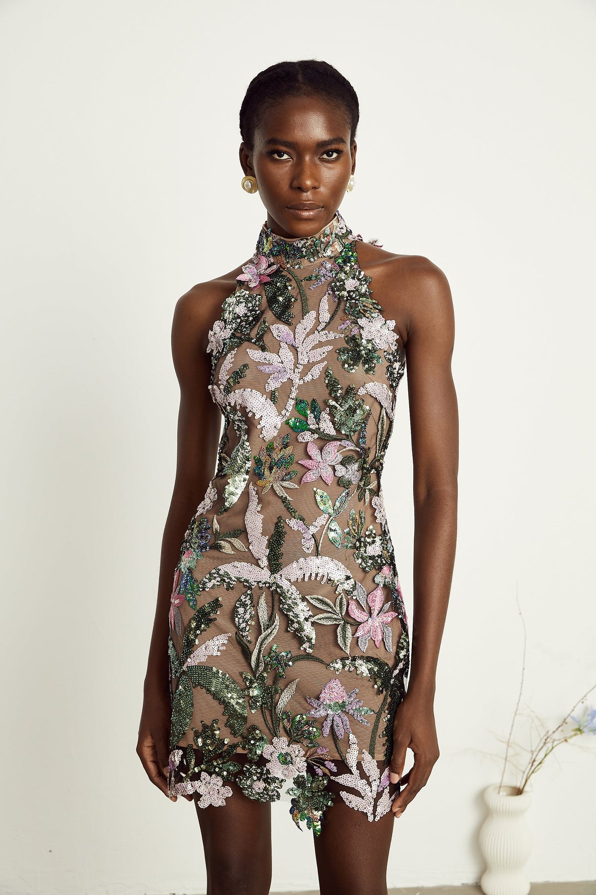 Géraldine sequin-embellished embroidered mini dress