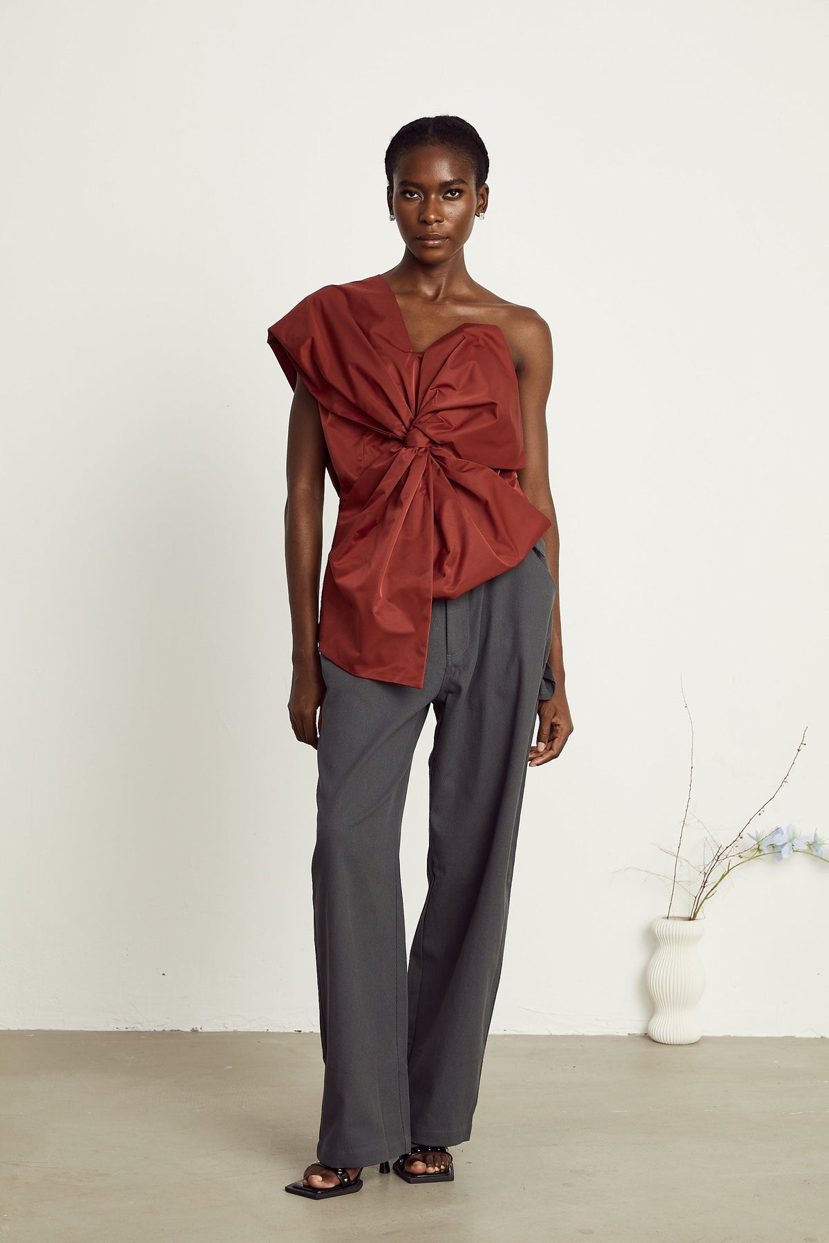 Hermine red bow-detail asymmetrical top (Final Sale-US Only)