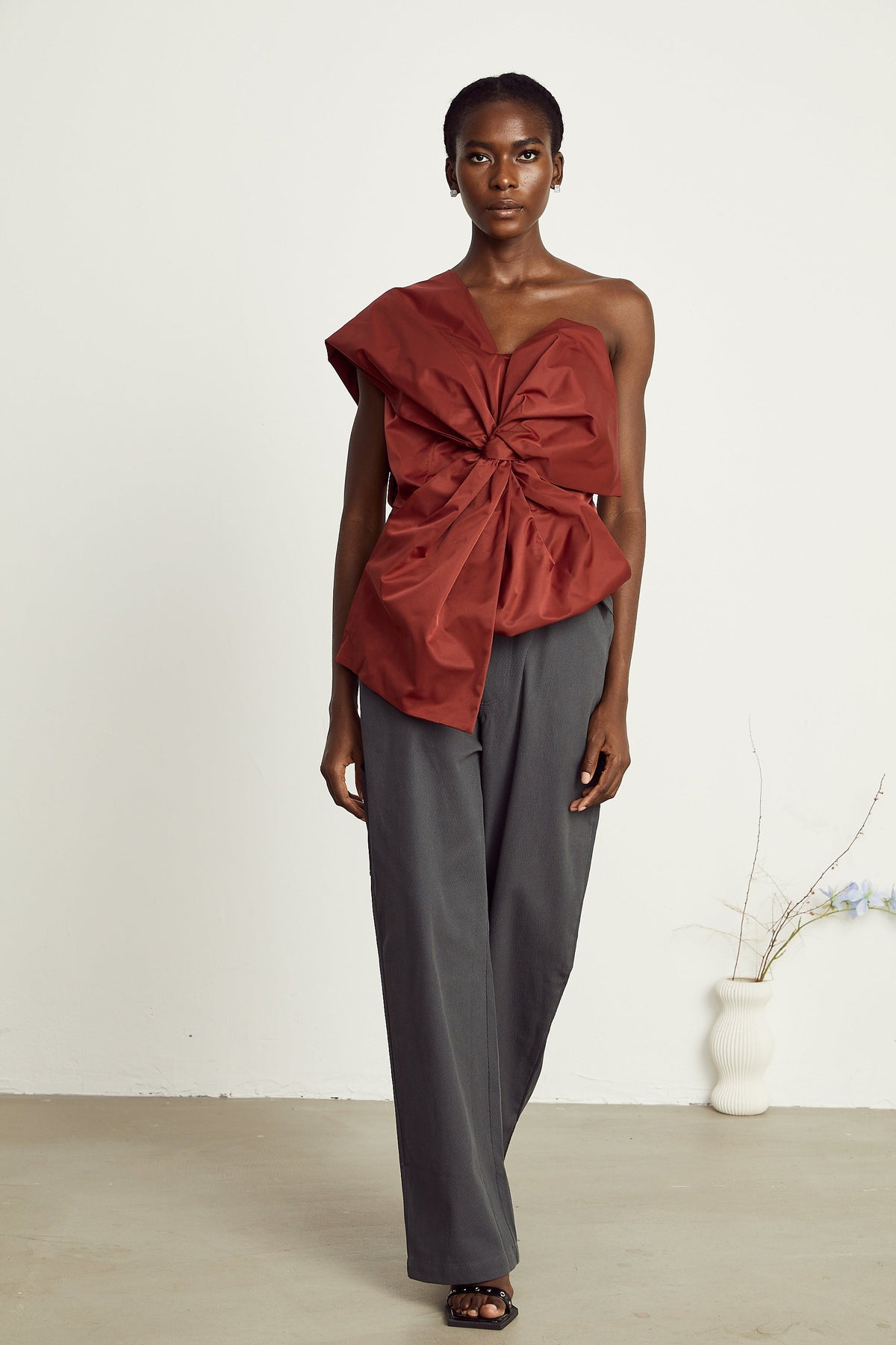 Hermine red bow-detail asymmetrical top (Final Sale-US Only)