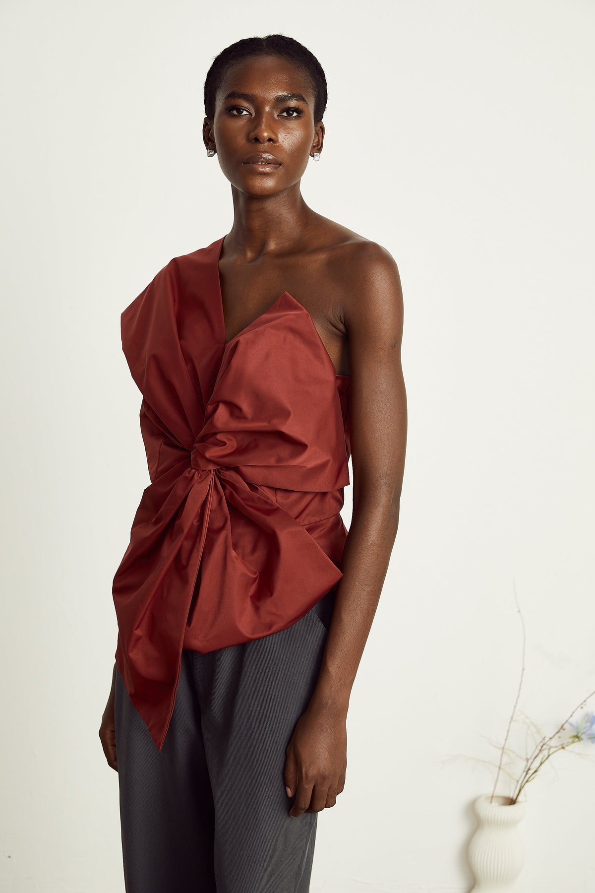 Hermine red bow-detail asymmetrical top (Final Sale-US Only)