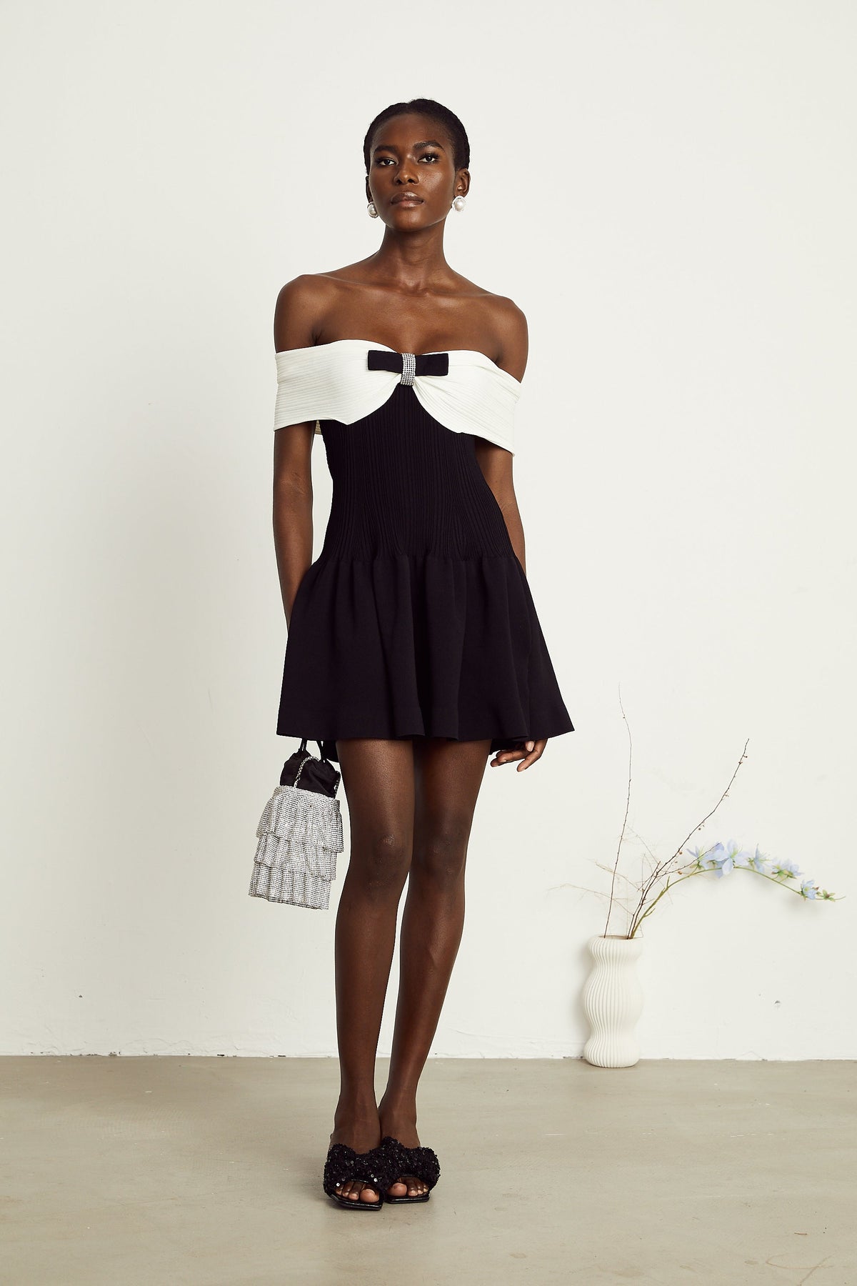Angèle black off-shoulder knitted mini dress (Final Sale-US Only)