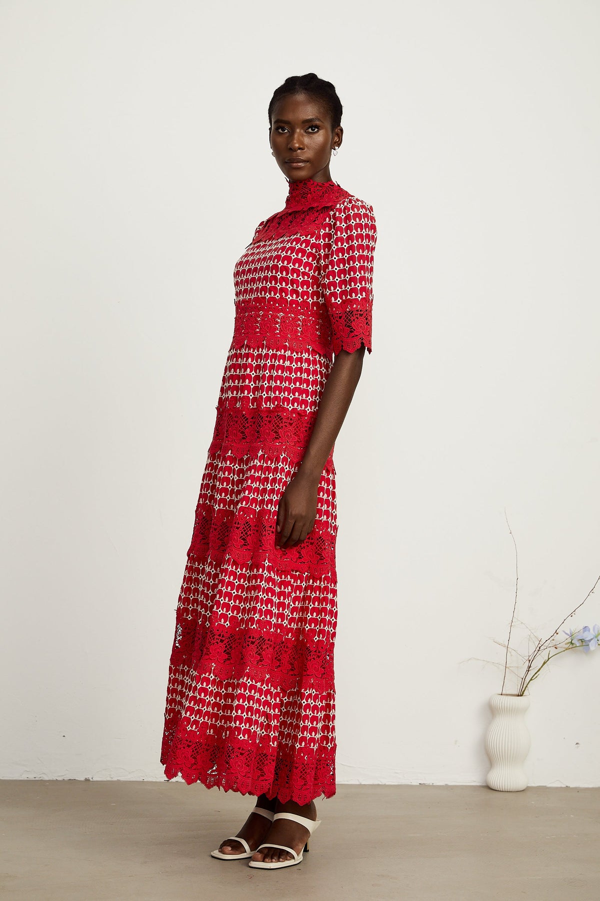 Chantal red scallop-pattern lace-panel maxi dress (Final Sale-US Only)
