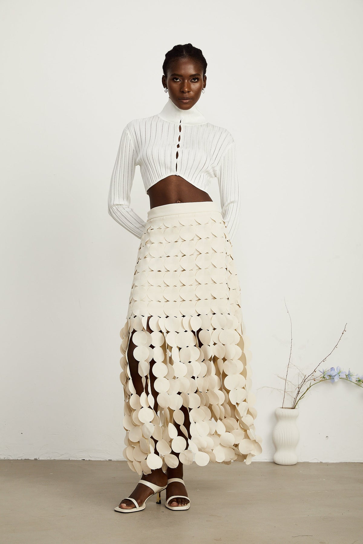 Hanna disc-design fringed maxi skirt in Neutrals