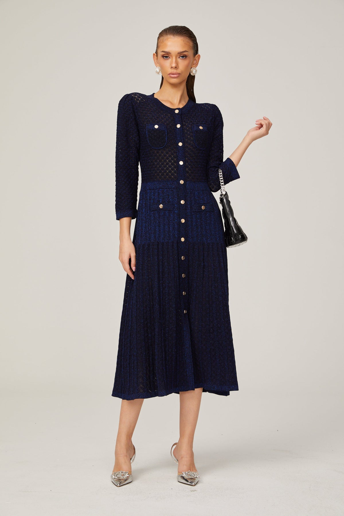 Élodie knitted long-sleeve midi dress in Blue (Final Sale-US Only)