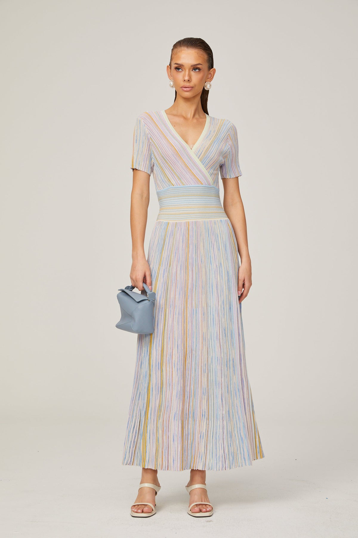 Diane contrast-color pinstripe rib-knit midi dress