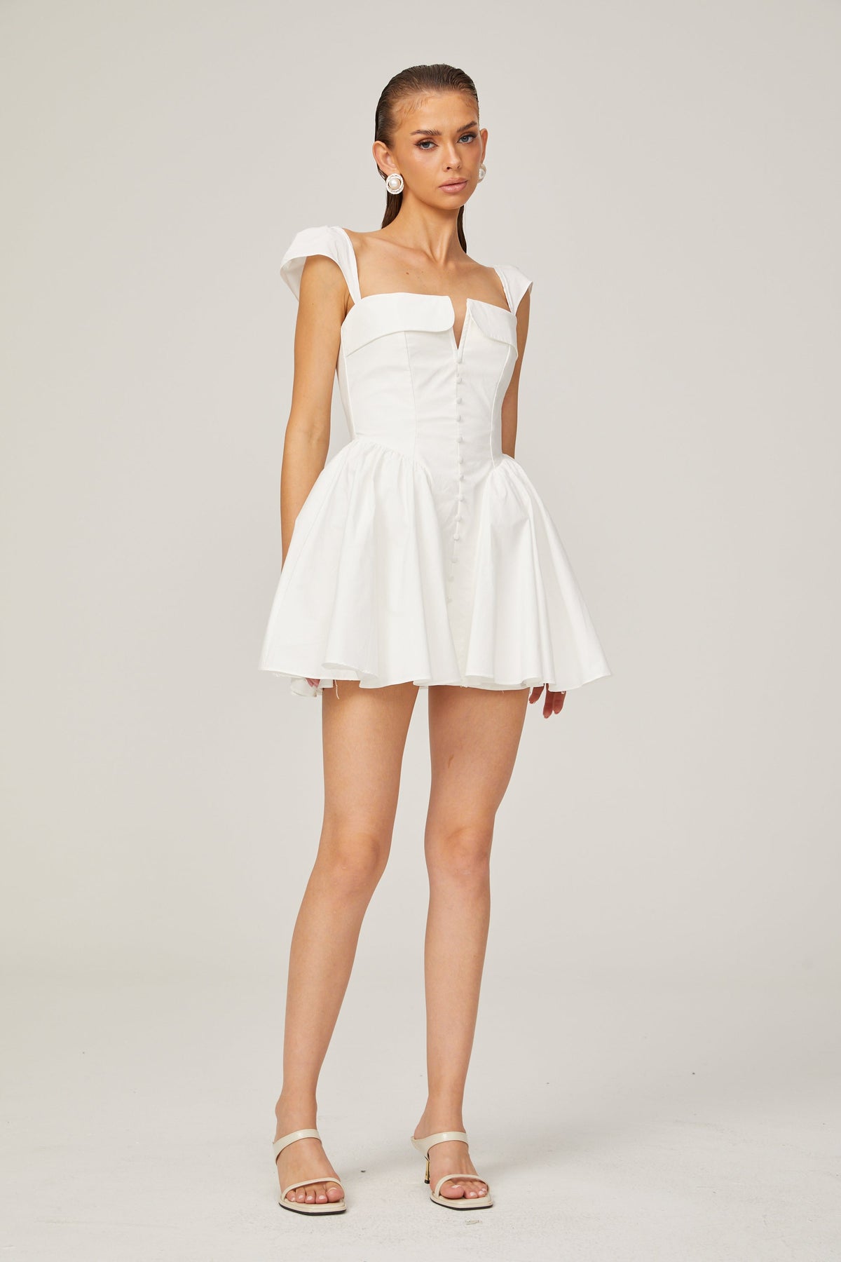 Julie white folded-neck bonded sleeveless mini dress (Final Sale-US Only)