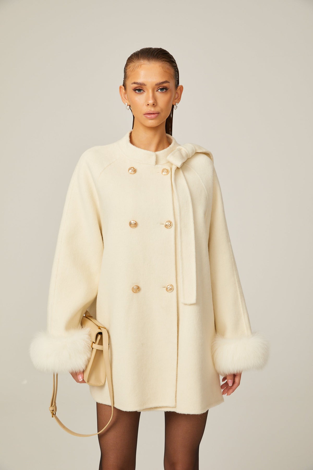 Colette white wool fur bowknot coat (Final Sale)