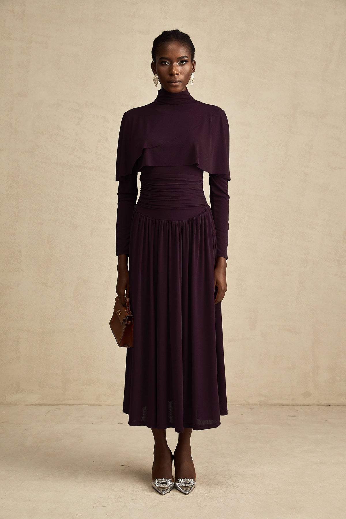 Camille Red Ruched Midi Dress with Flap Design Detail (Final Sale-US Only)