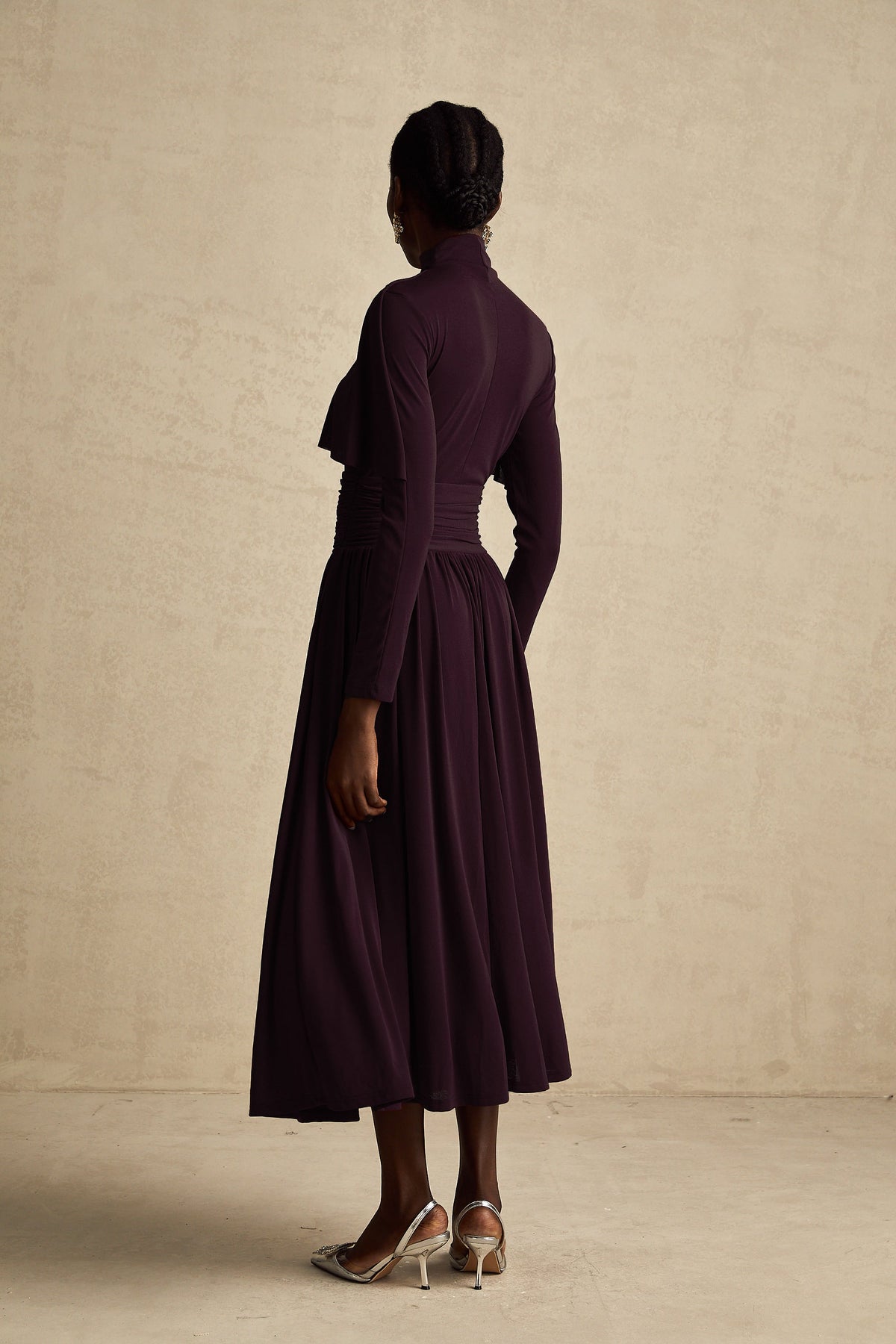 Camille Red Ruched Midi Dress with Flap Design Detail (Final Sale-US Only)