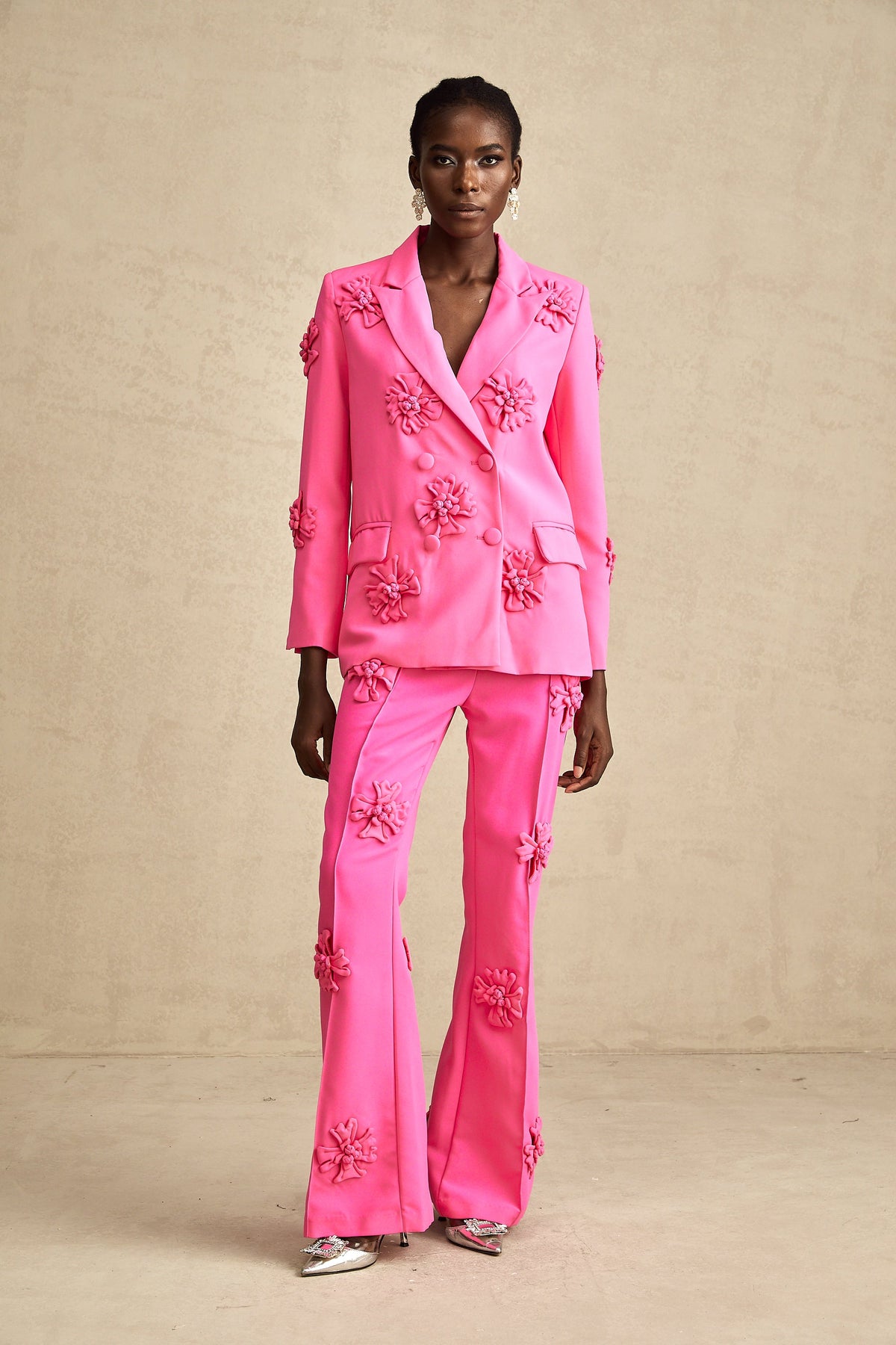 Amélie-Rose pink floral jacket & trousers matching set
