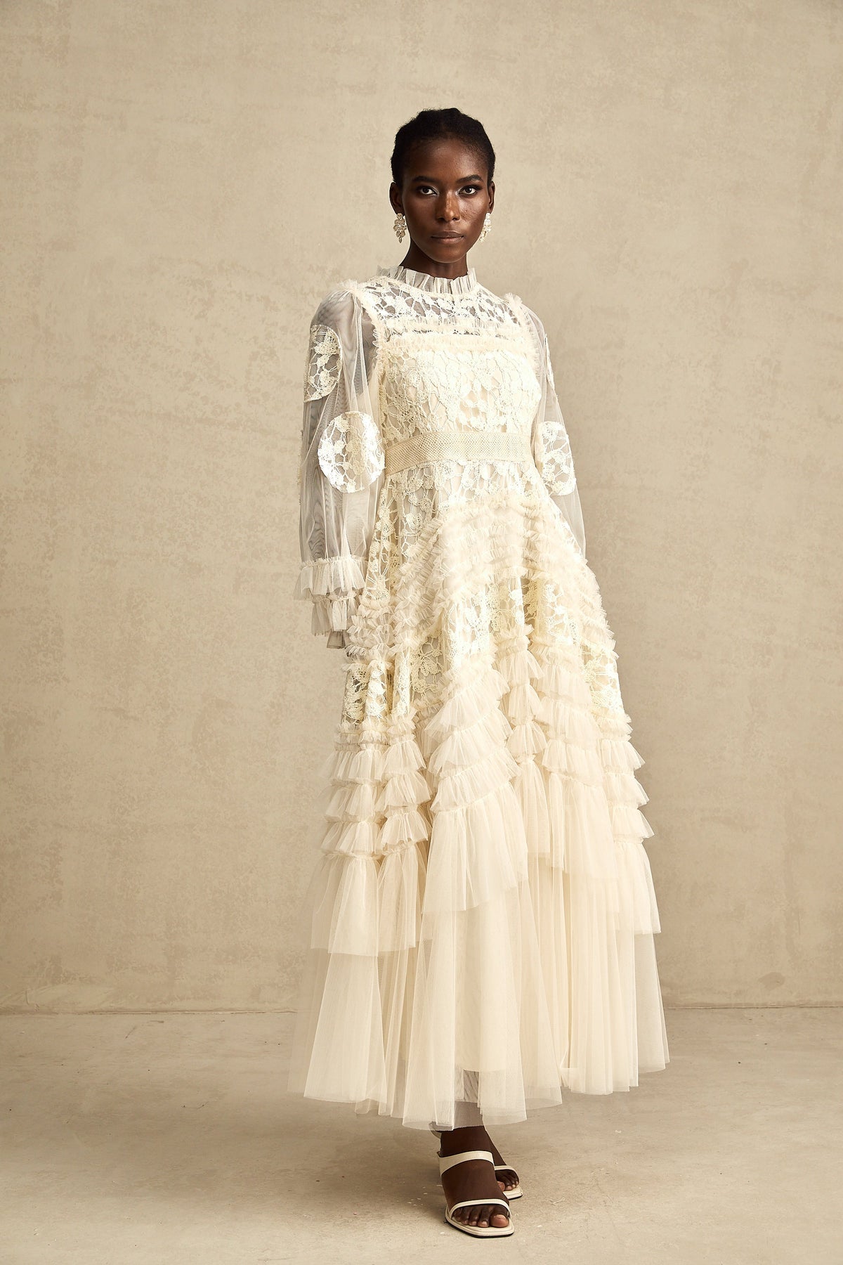 Capucine floral-embroidered layered tulle maxi dress