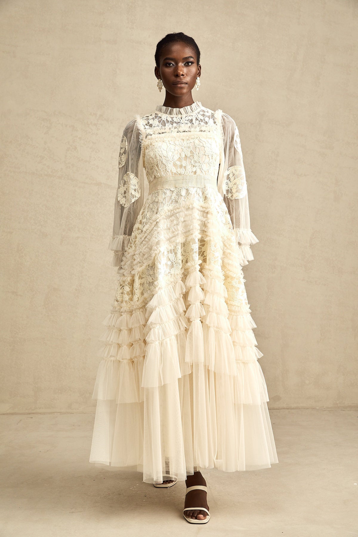 Capucine floral-embroidered layered tulle maxi dress