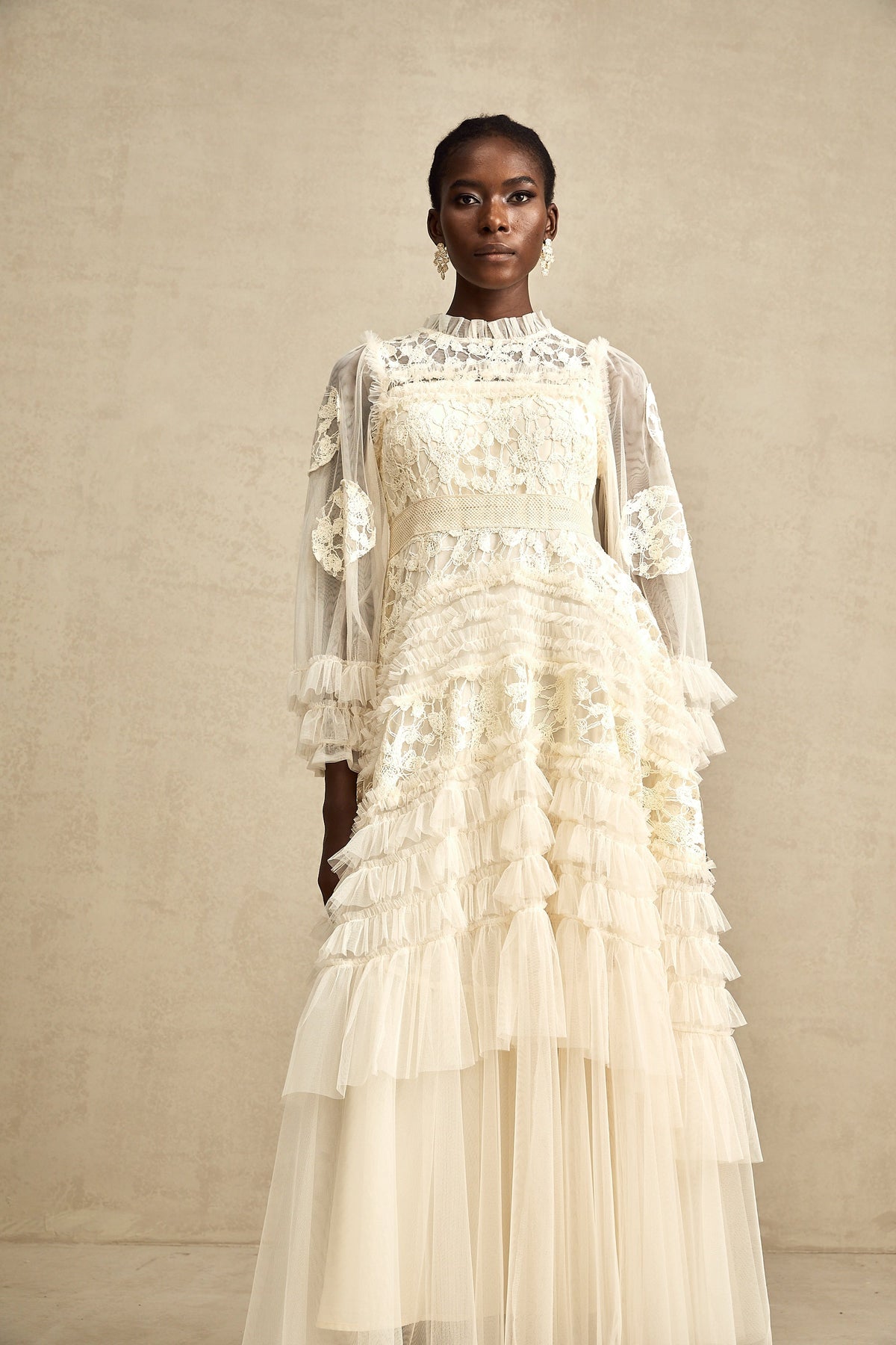Capucine floral-embroidered layered tulle maxi dress