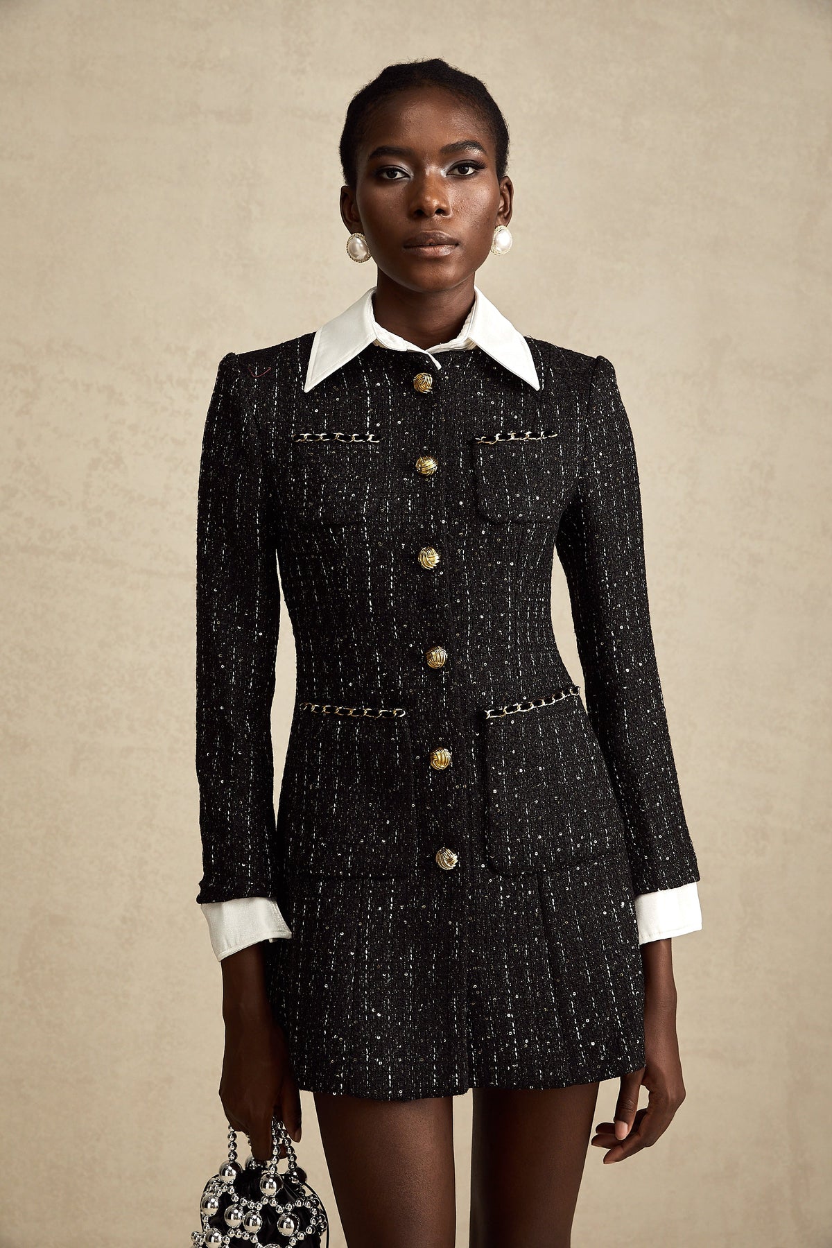 Audrey black sequin panelled tweed mini dress (Final Sale)