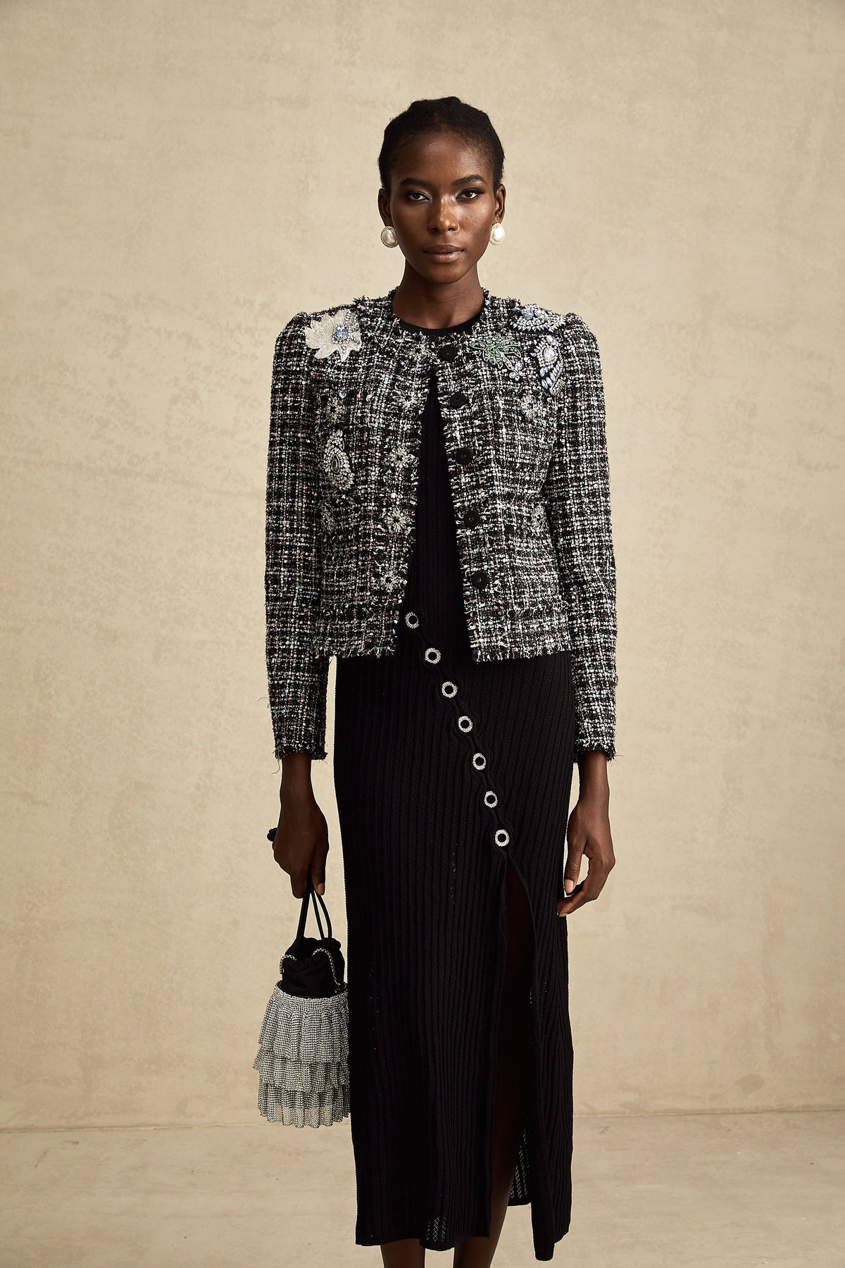 Justine black frayed-edge checked tweed jacket (Final Sale-US Only)
