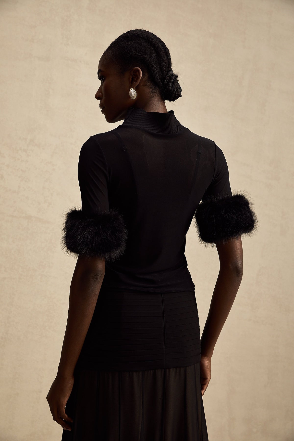 Ségolène black faux-fur tulle top (Final Sale)