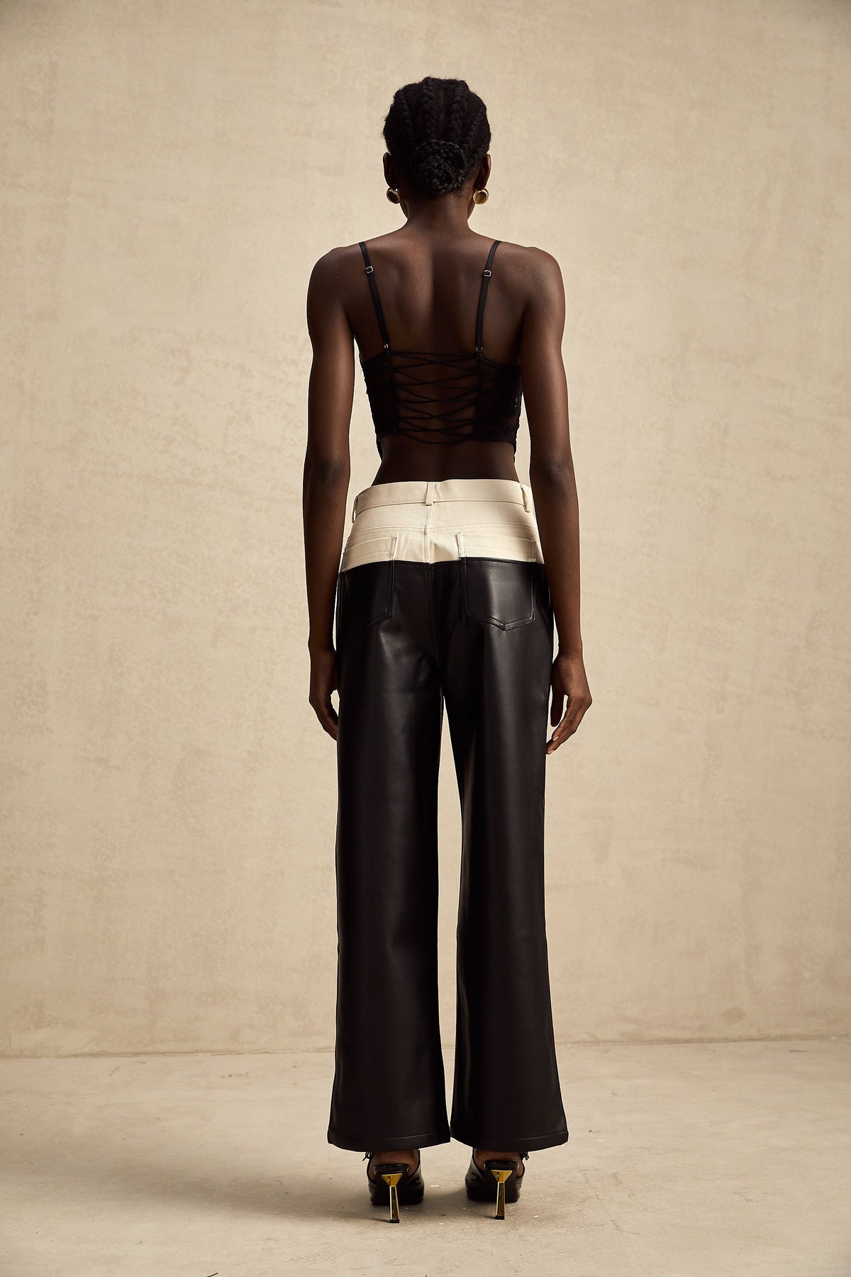Clotilde contrast-color leather trousers - Black