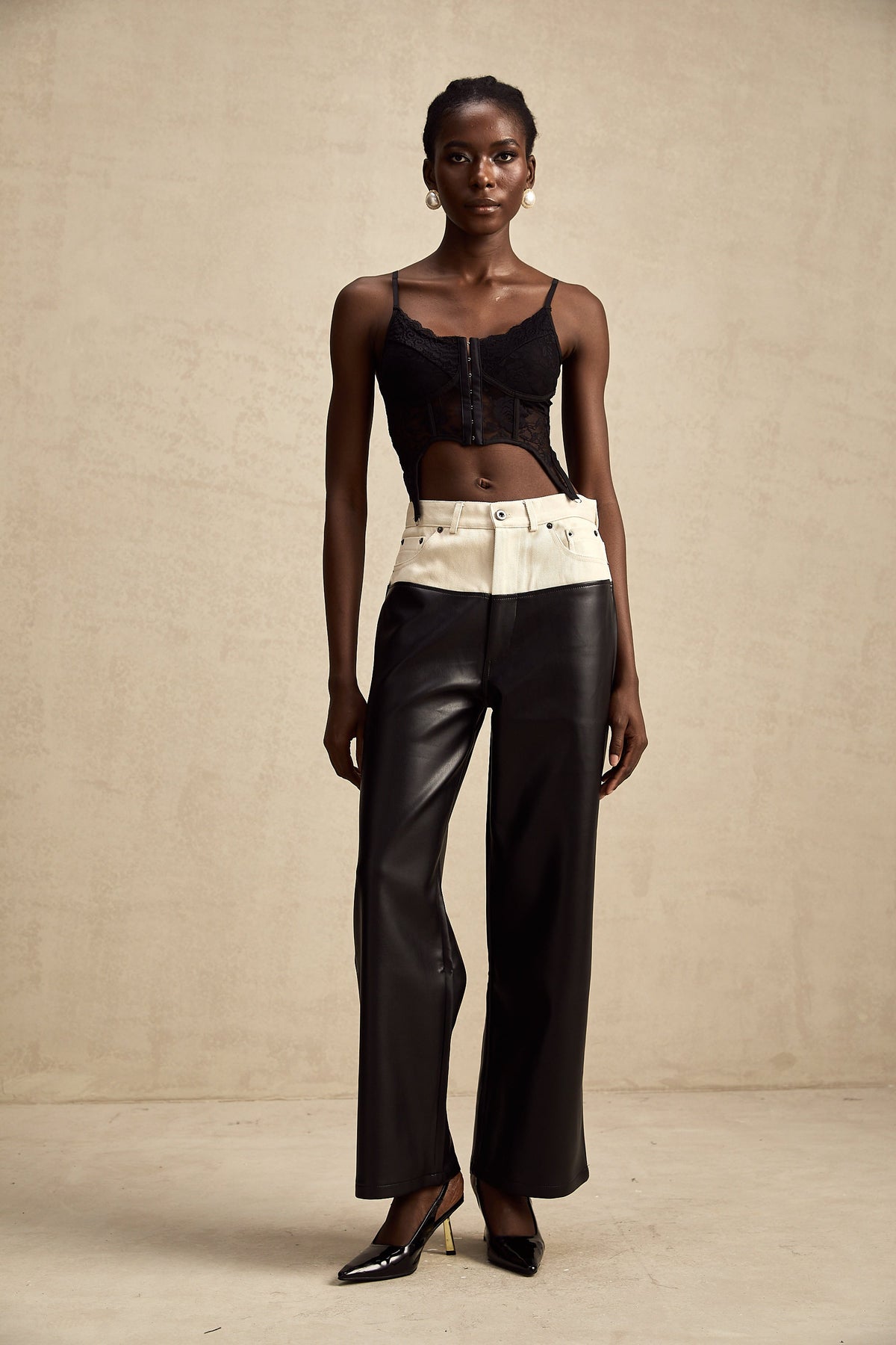 Clotilde contrast-color leather trousers - Black