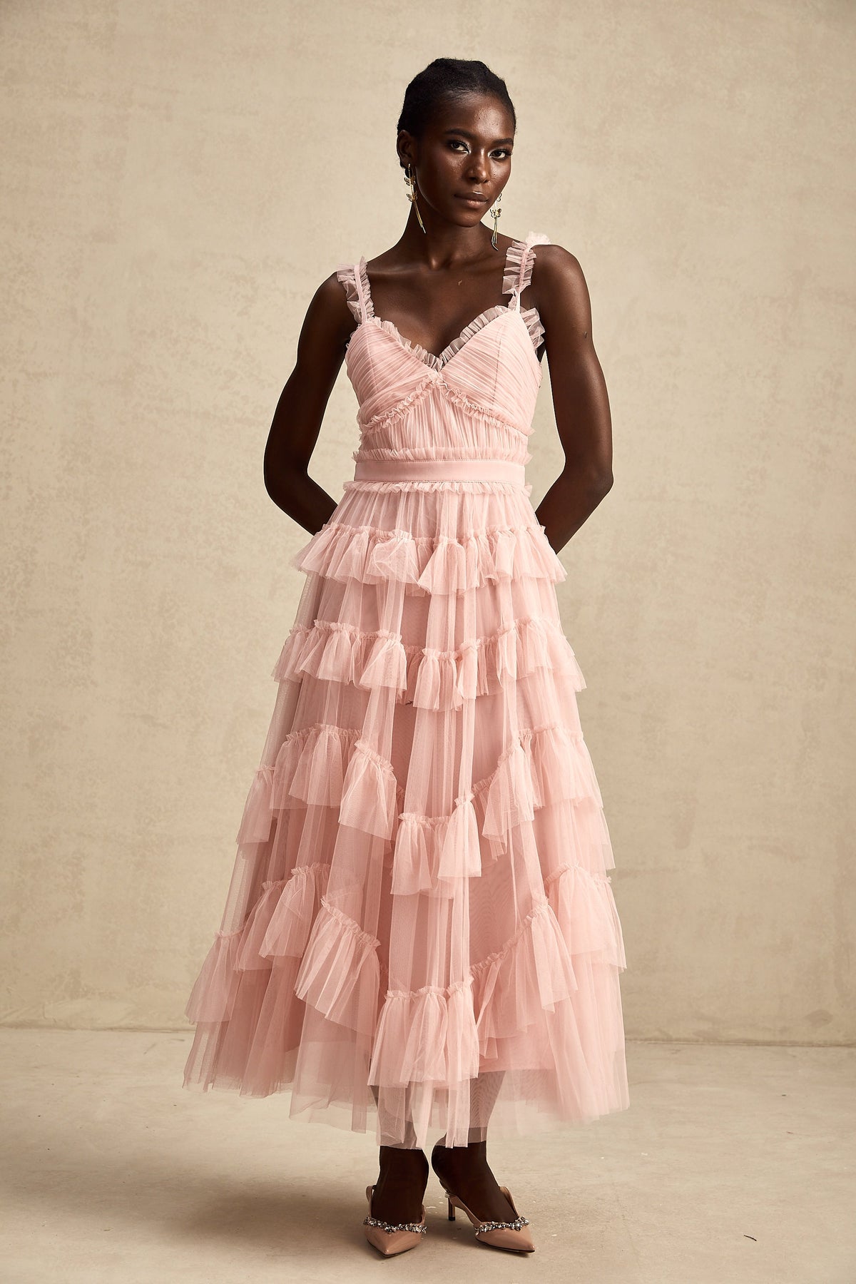 Elvire layered ruffled tulle maxi dress